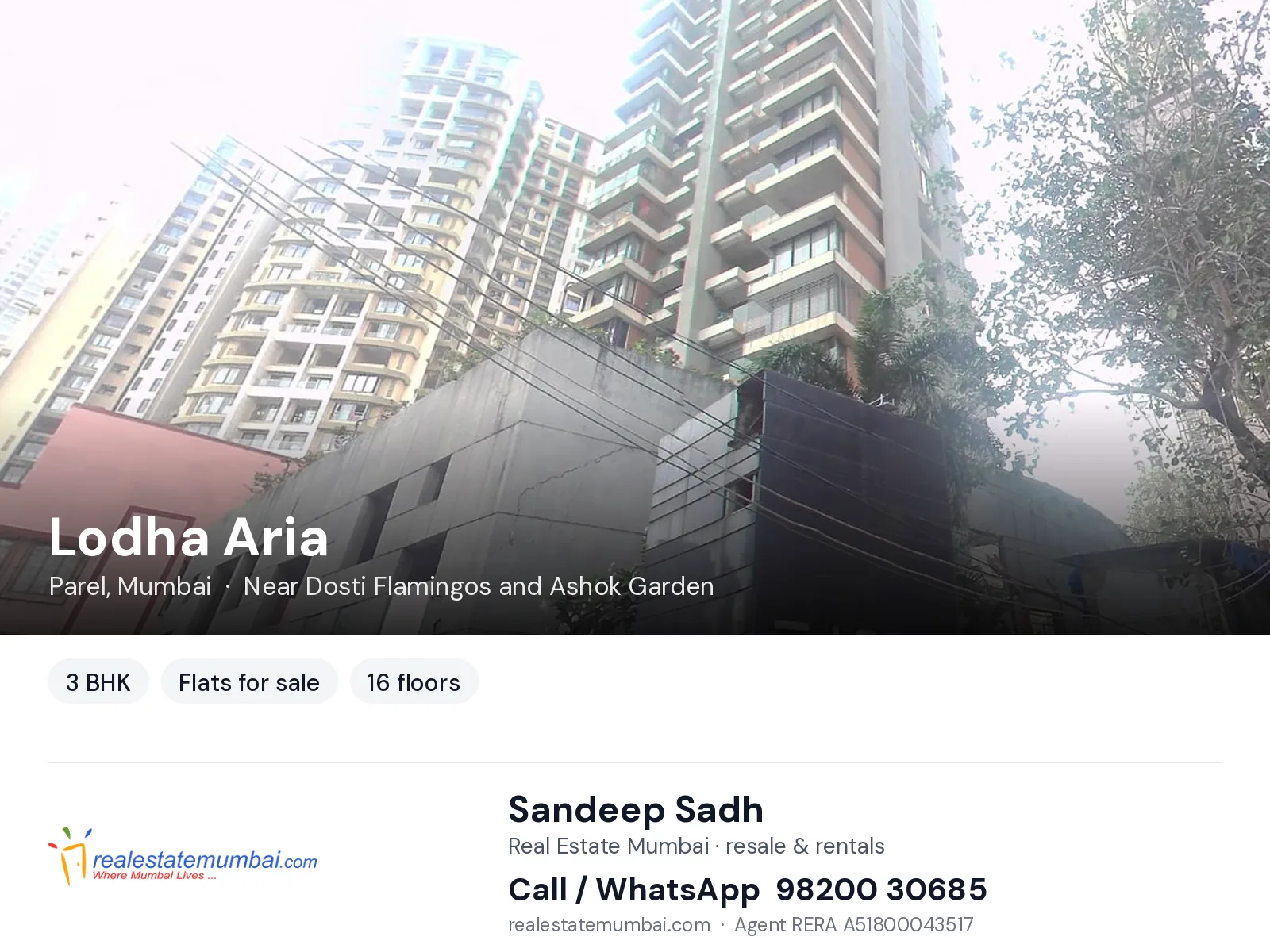 Lodha Aria, Parel, Mumbai — 3 BHK flats for sale | Real Estate Mumbai, Sandeep Sadh 98200 30685