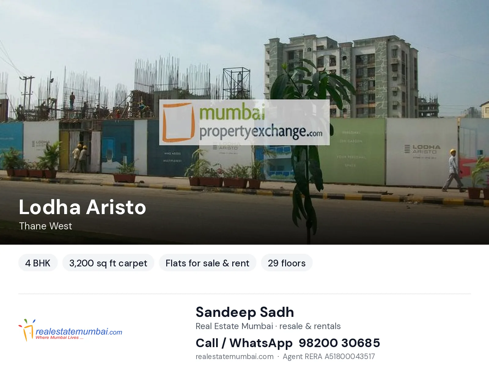 Lodha Aristo, Thane West — 4 BHK flats for sale & rent | Real Estate Mumbai, Sandeep Sadh 98200 30685