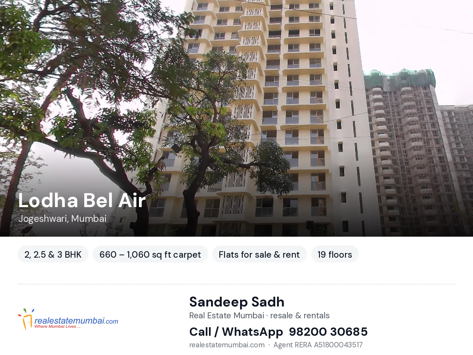 Lodha Bel Air, Jogeshwari, Mumbai — 2, 2.5 & 3 BHK flats for sale & rent | Real Estate Mumbai, Sandeep Sadh 98200 30685
