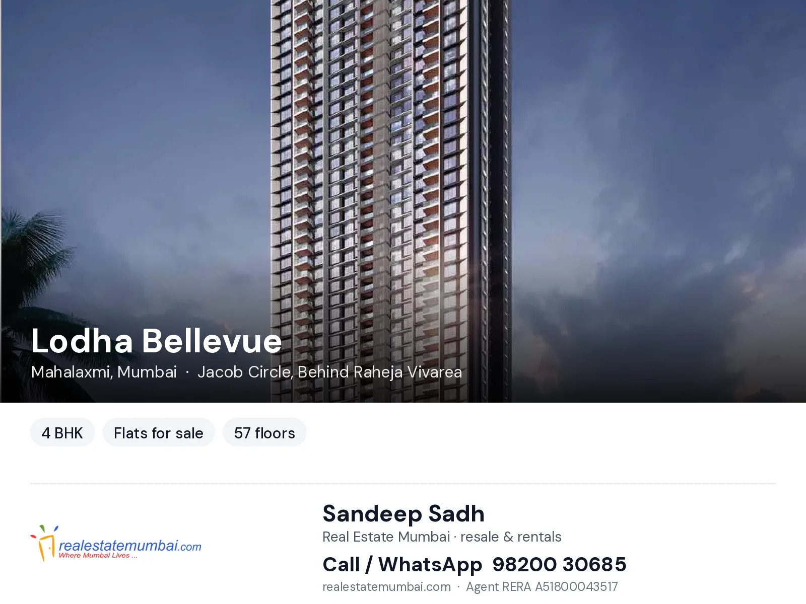 Lodha Bellevue, Mahalaxmi, Mumbai — 4 BHK flats for sale | Real Estate Mumbai, Sandeep Sadh 98200 30685