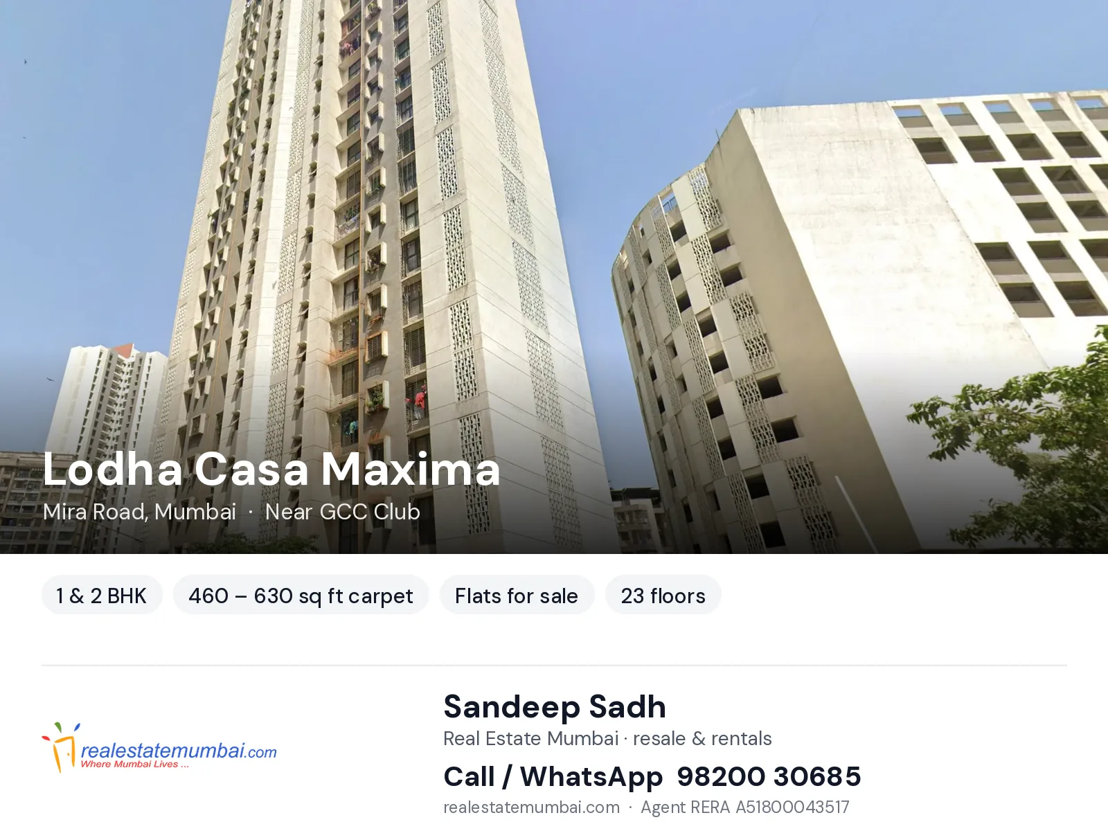 Lodha Casa Maxima, Mira Road, Mumbai — 1 & 2 BHK flats for sale | Real Estate Mumbai, Sandeep Sadh 98200 30685