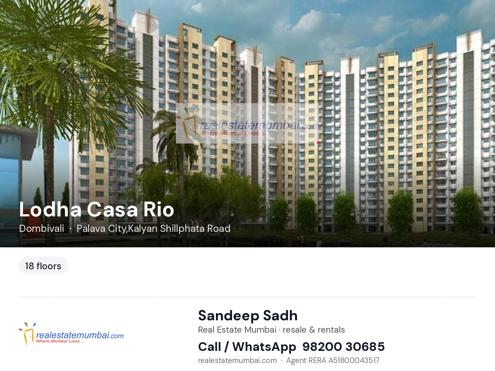 Lodha Casa Rio, Dombivali — flats | Real Estate Mumbai, Sandeep Sadh 98200 30685