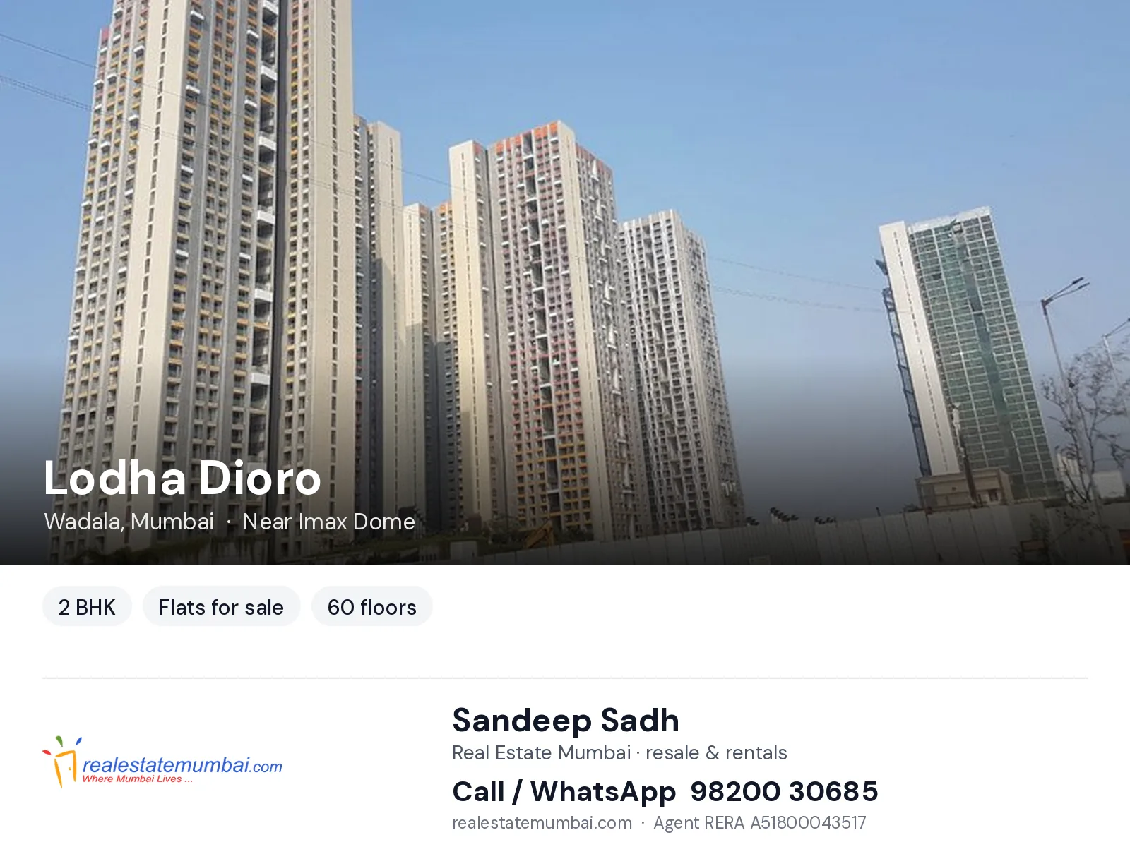 Lodha Dioro, Wadala, Mumbai — 2 BHK flats for sale | Real Estate Mumbai, Sandeep Sadh 98200 30685