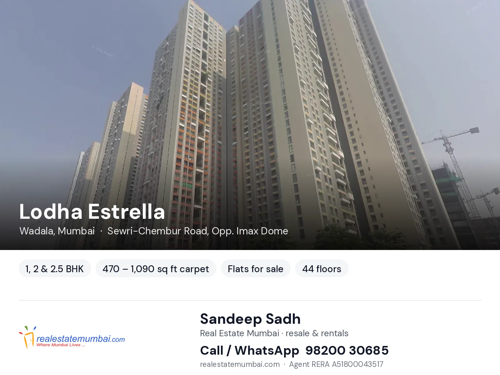 Lodha Estrella, Wadala, Mumbai — 1, 2 & 2.5 BHK flats for sale | Real Estate Mumbai, Sandeep Sadh 98200 30685