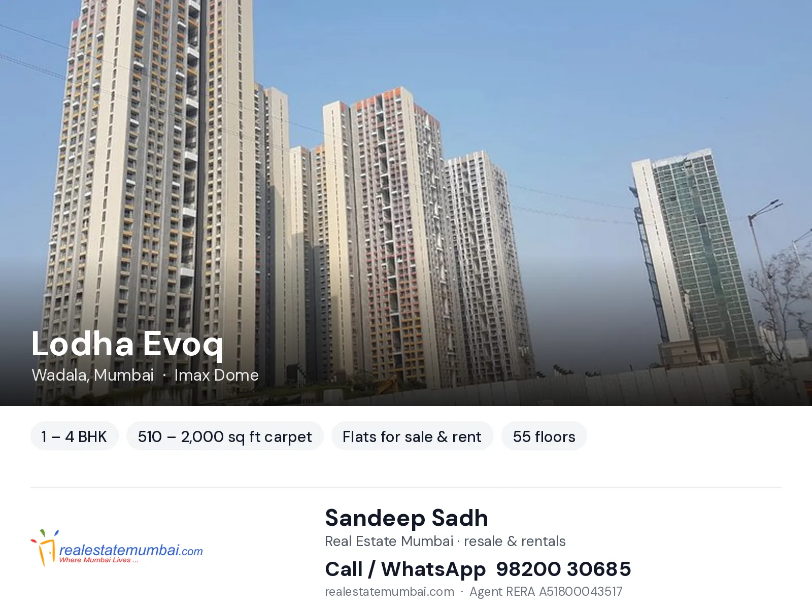 Lodha Evoq, Wadala, Mumbai — 1 – 4 BHK flats for sale & rent | Real Estate Mumbai, Sandeep Sadh 98200 30685