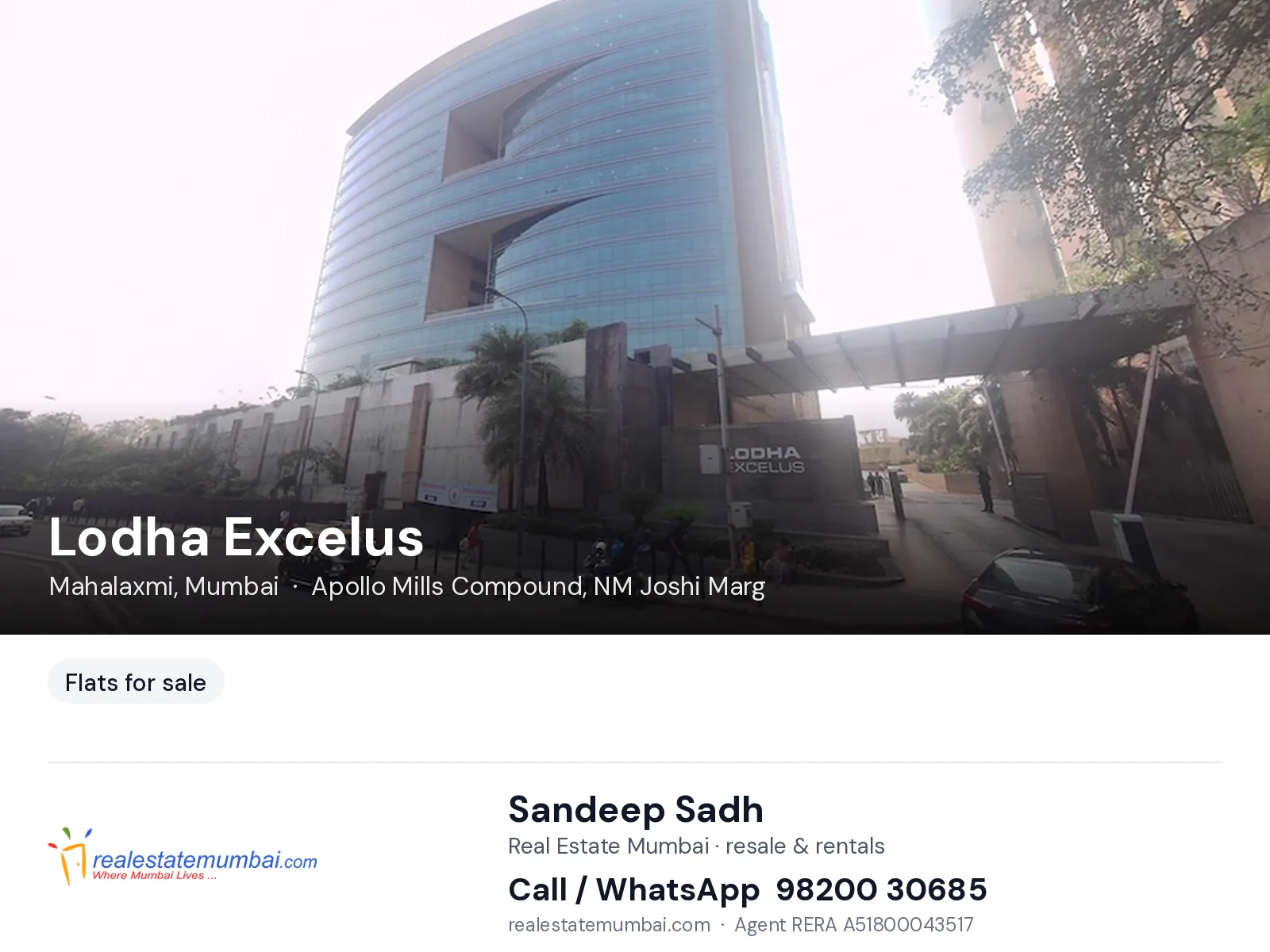 Lodha Excelus, Mahalaxmi, Mumbai — flats for sale | Real Estate Mumbai, Sandeep Sadh 98200 30685