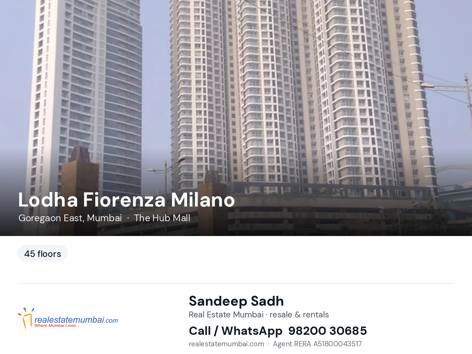 Lodha Fiorenza Milano, Goregaon East, Mumbai — flats | Real Estate Mumbai, Sandeep Sadh 98200 30685