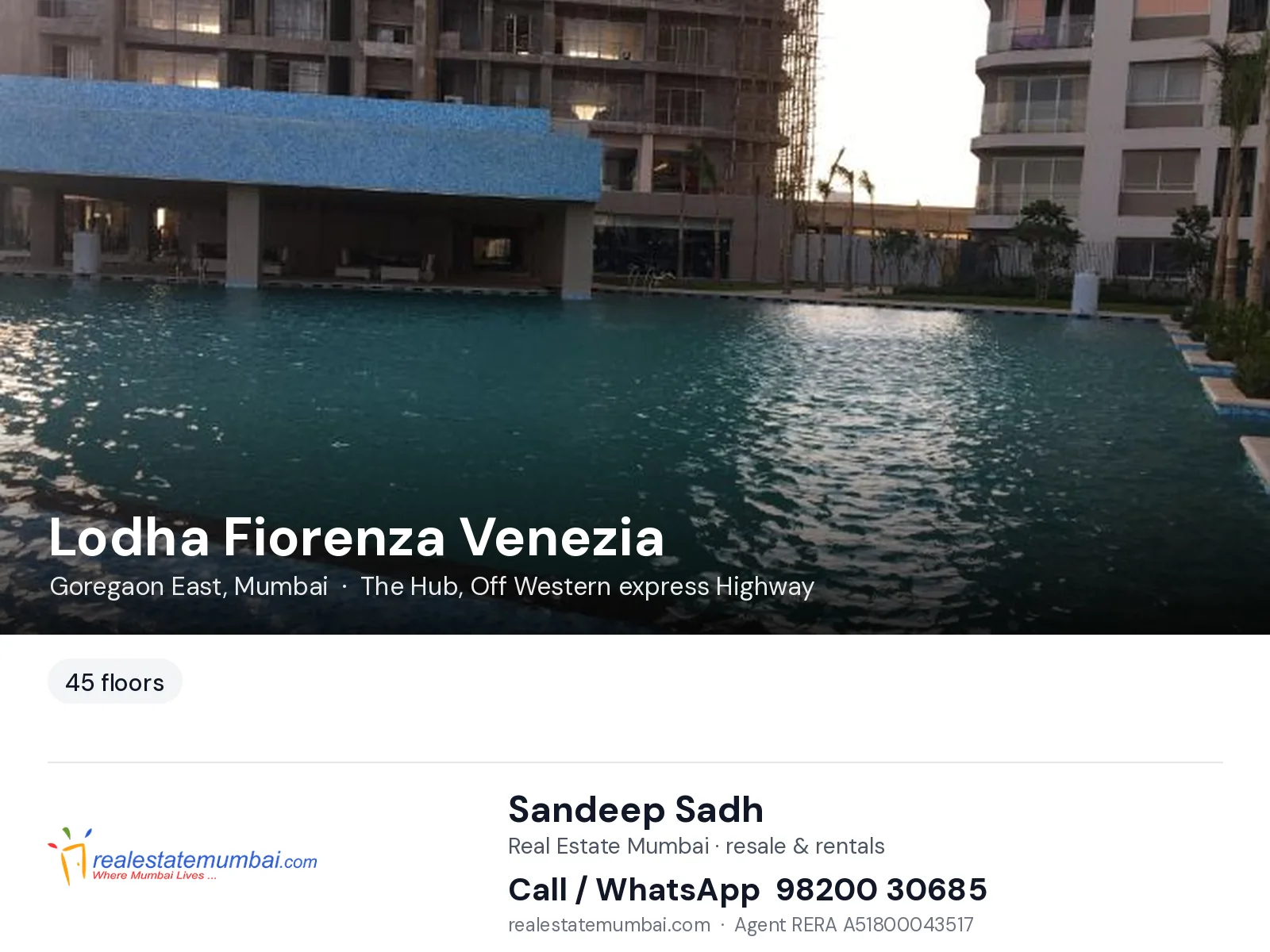 Lodha Fiorenza Venezia, Goregaon East, Mumbai — flats | Real Estate Mumbai, Sandeep Sadh 98200 30685