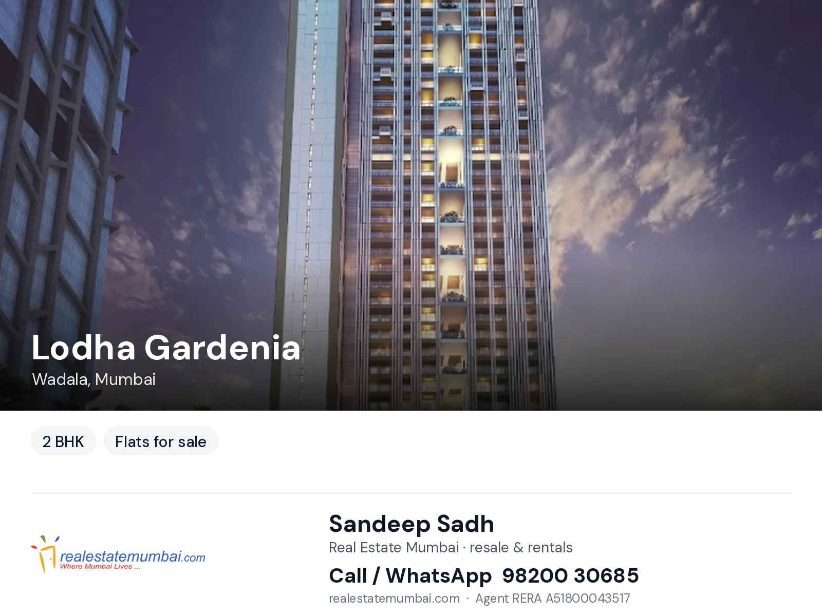 Lodha Gardenia, Wadala, Mumbai — 2 BHK flats for sale | Real Estate Mumbai, Sandeep Sadh 98200 30685
