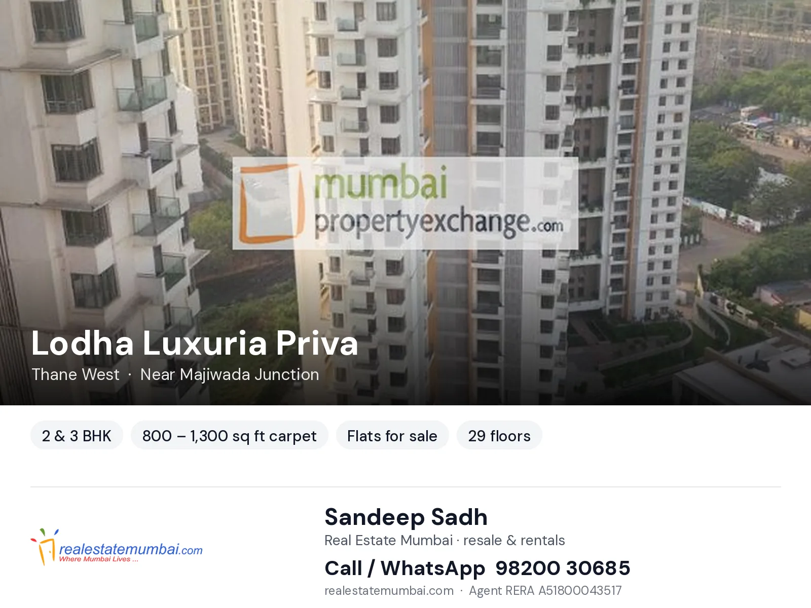 Lodha Luxuria Priva, Thane West — 2 & 3 BHK flats for sale | Real Estate Mumbai, Sandeep Sadh 98200 30685