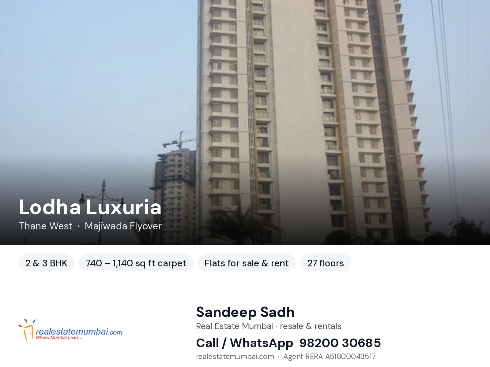 Lodha Luxuria, Thane West — 2 & 3 BHK flats for sale & rent | Real Estate Mumbai, Sandeep Sadh 98200 30685