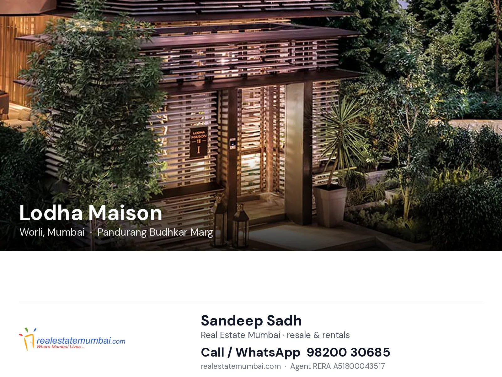 Lodha Maison, Worli, Mumbai — flats | Real Estate Mumbai, Sandeep Sadh 98200 30685