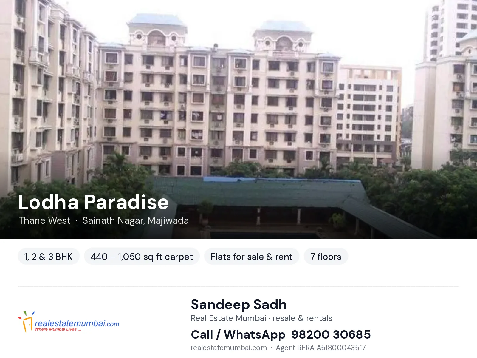 Lodha Paradise, Thane West — 1, 2 & 3 BHK flats for sale & rent | Real Estate Mumbai, Sandeep Sadh 98200 30685