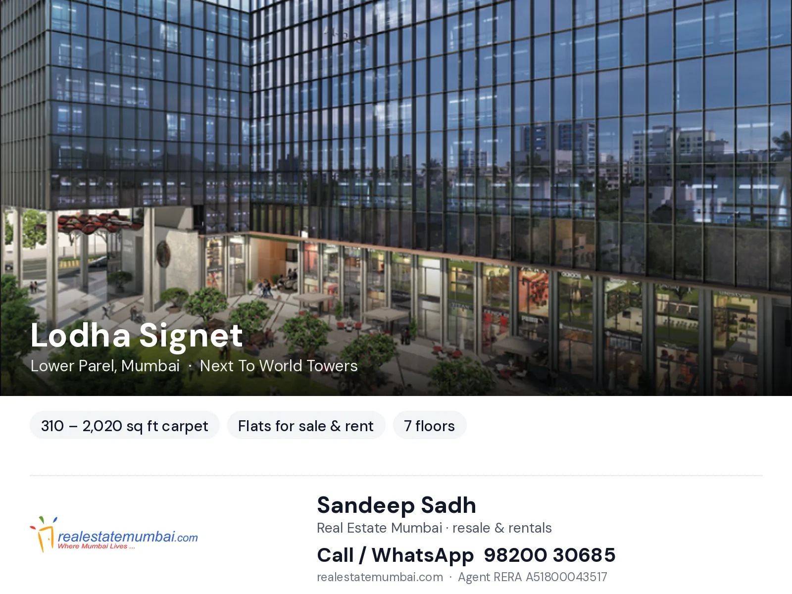 Lodha Signet, Lower Parel, Mumbai — flats for sale & rent | Real Estate Mumbai, Sandeep Sadh 98200 30685