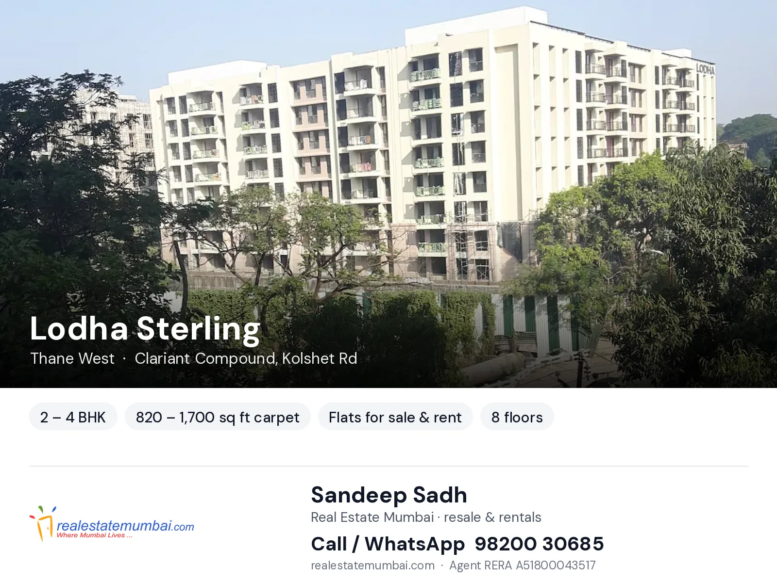 Lodha Sterling, Thane West — 2 – 4 BHK flats for sale & rent | Real Estate Mumbai, Sandeep Sadh 98200 30685