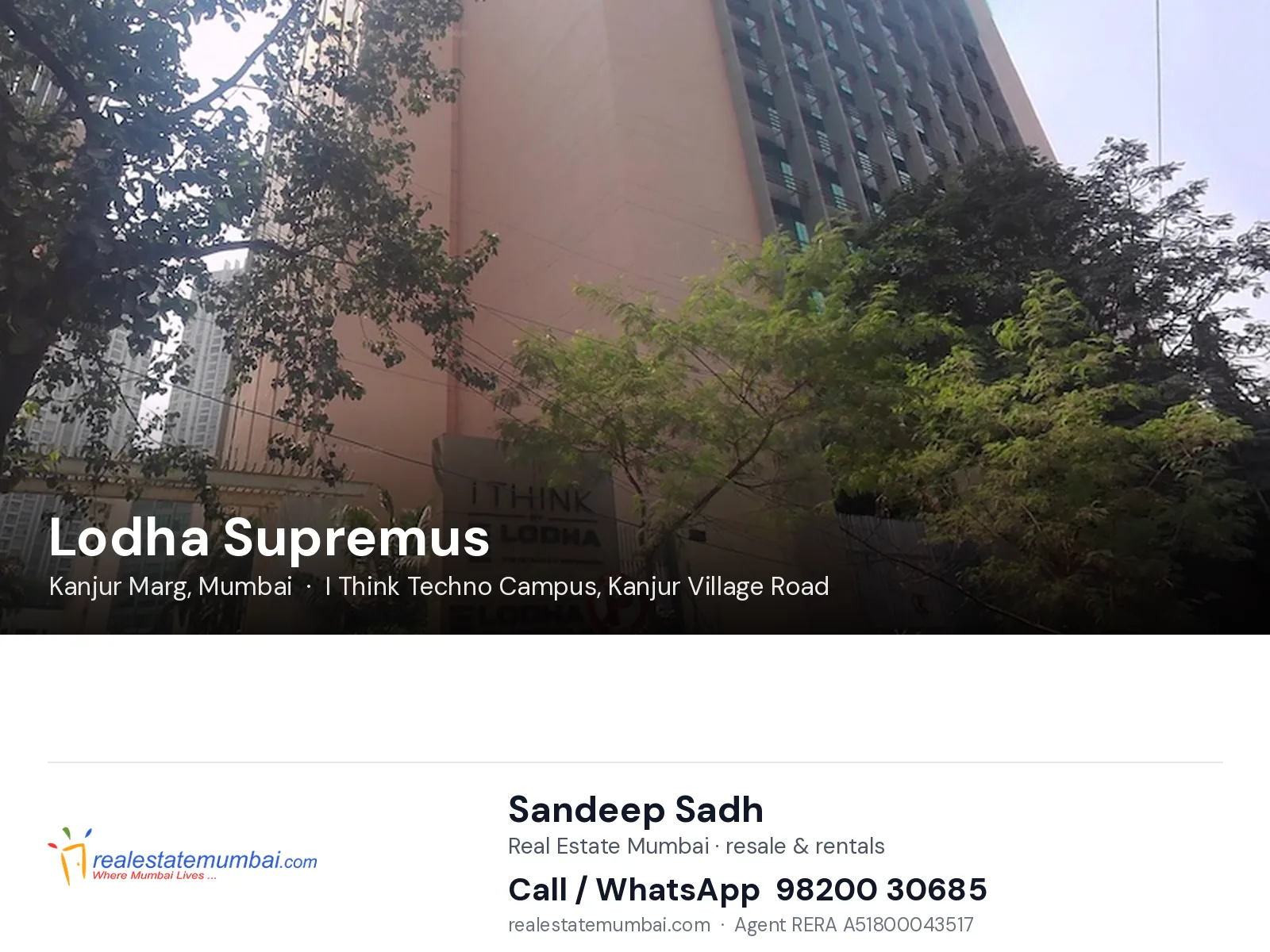 Lodha Supremus, Kanjur Marg, Mumbai — flats | Real Estate Mumbai, Sandeep Sadh 98200 30685
