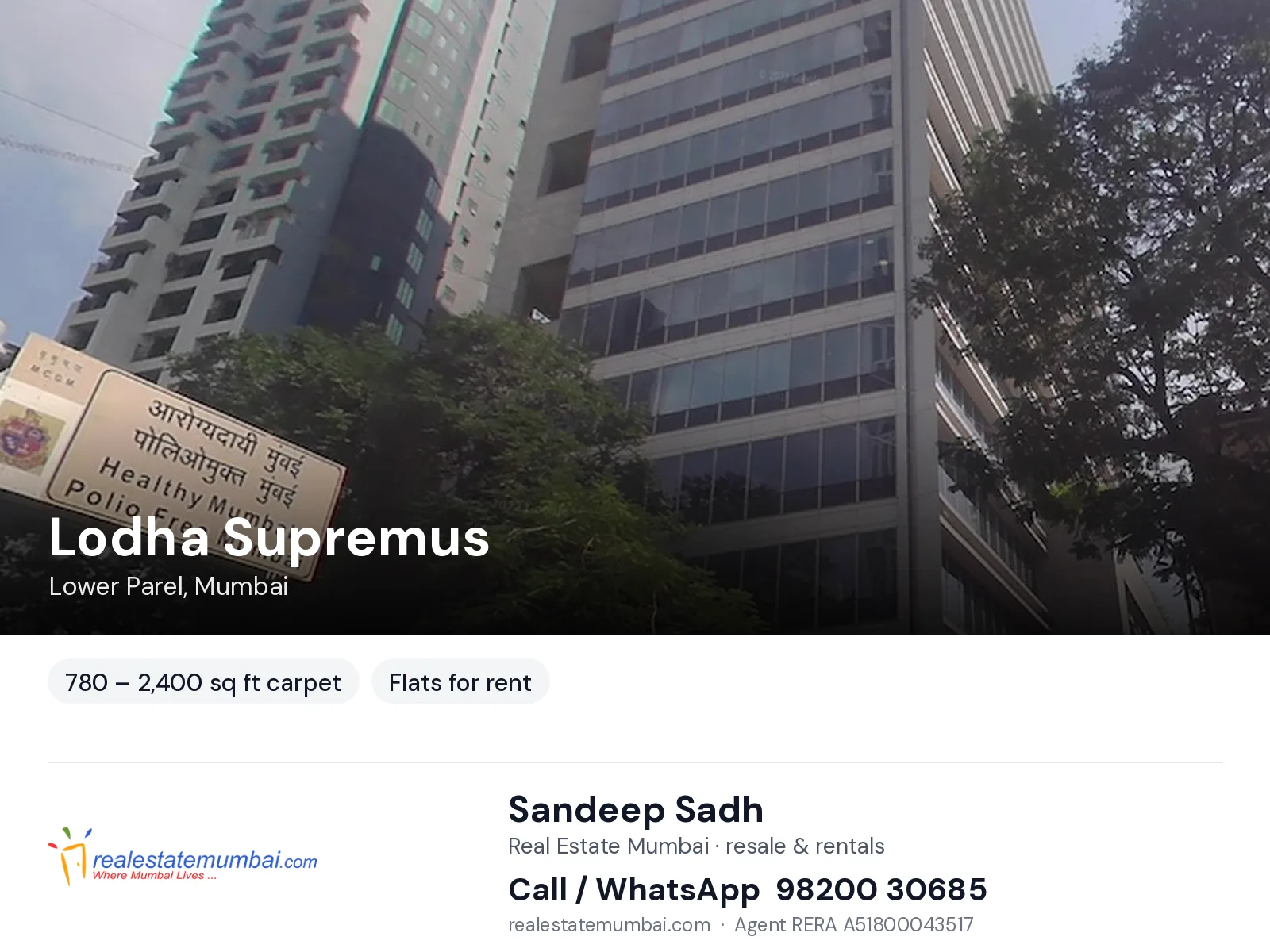 Lodha Supremus, Lower Parel, Mumbai — flats for rent | Real Estate Mumbai, Sandeep Sadh 98200 30685