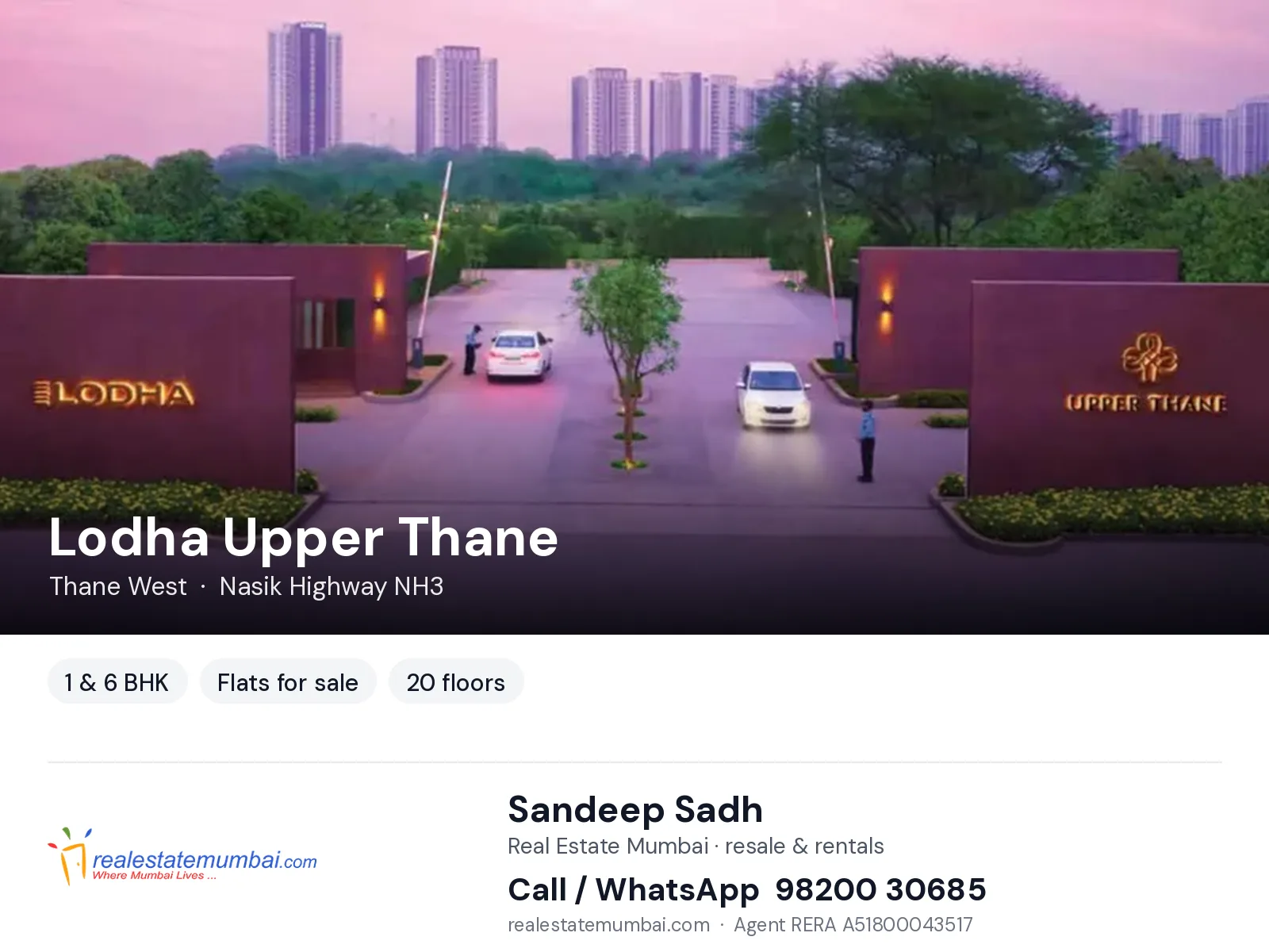 Lodha Upper Thane, Thane West — 1 & 6 BHK flats for sale | Real Estate Mumbai, Sandeep Sadh 98200 30685