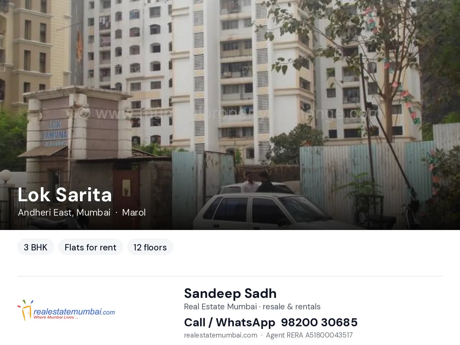 Lok Sarita, Andheri East, Mumbai — 3 BHK flats for rent | Real Estate Mumbai, Sandeep Sadh 98200 30685