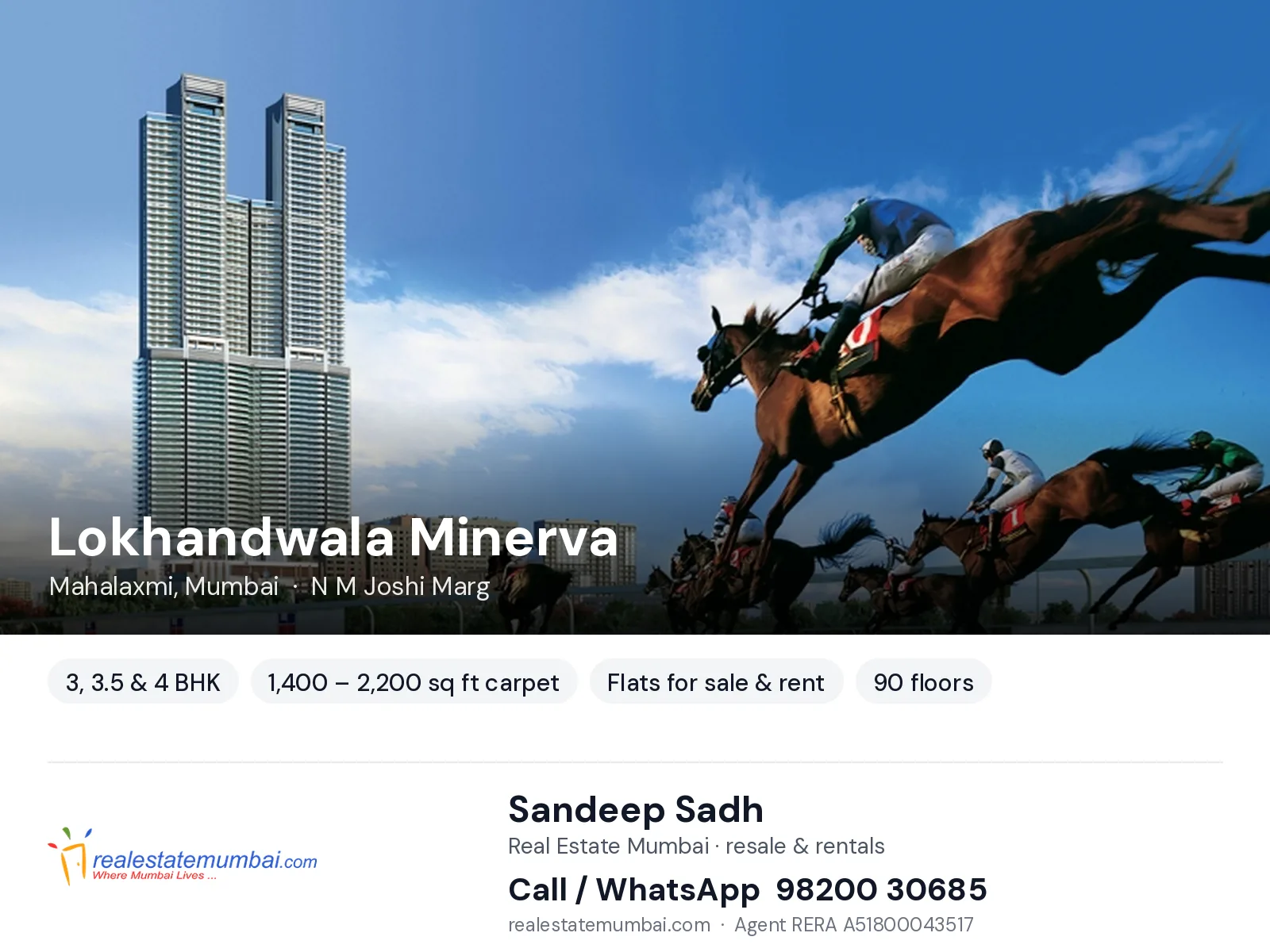 Lokhandwala Minerva, Mahalaxmi, Mumbai — 3, 3.5 & 4 BHK flats for sale & rent | Real Estate Mumbai, Sandeep Sadh 98200 30685