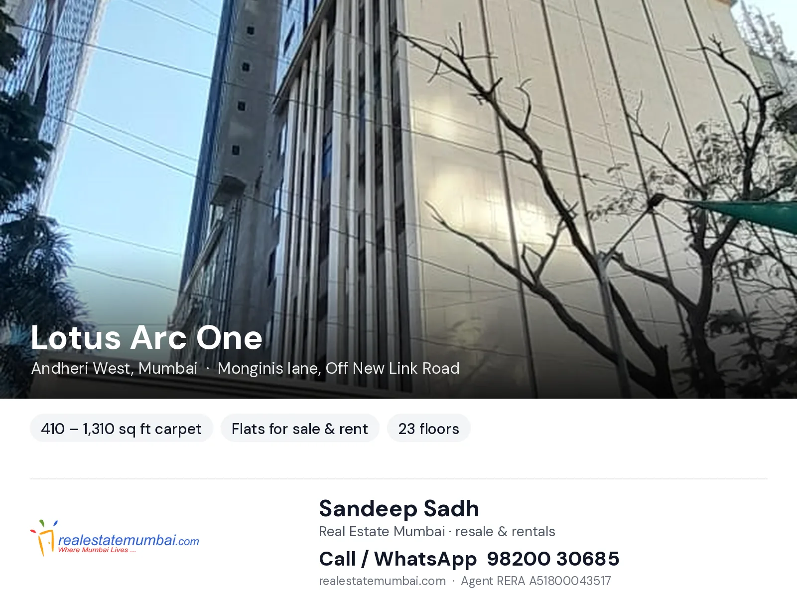 Lotus Arc One, Andheri West, Mumbai — flats for sale & rent | Real Estate Mumbai, Sandeep Sadh 98200 30685