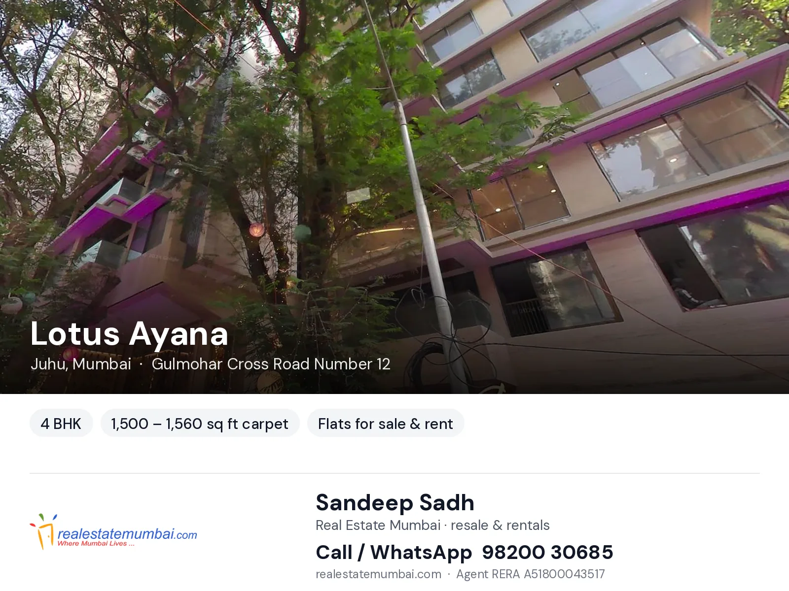 Lotus Ayana, Juhu, Mumbai — 4 BHK flats for sale & rent | Real Estate Mumbai, Sandeep Sadh 98200 30685
