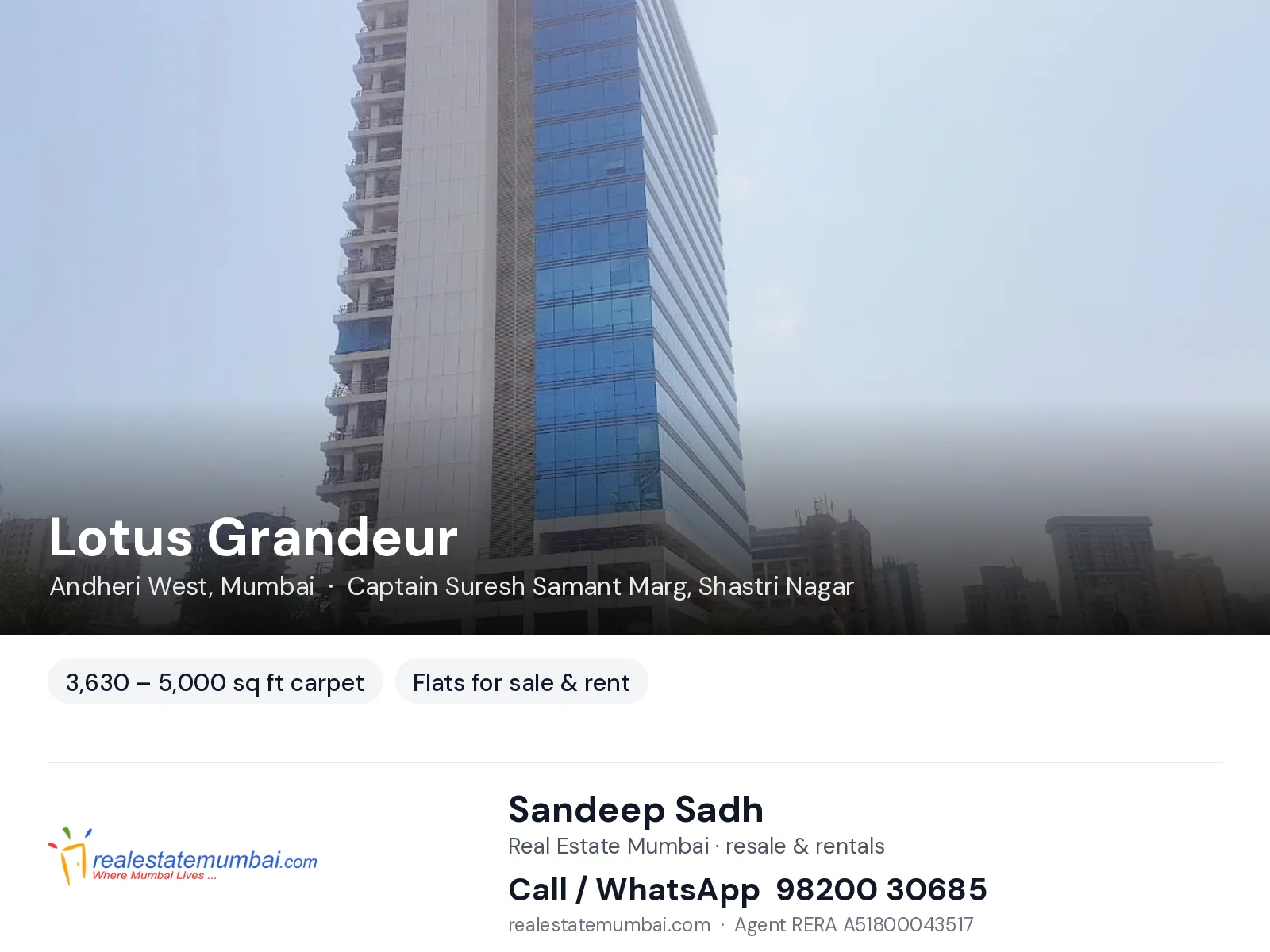 Lotus Grandeur, Andheri West, Mumbai — flats for sale & rent | Real Estate Mumbai, Sandeep Sadh 98200 30685