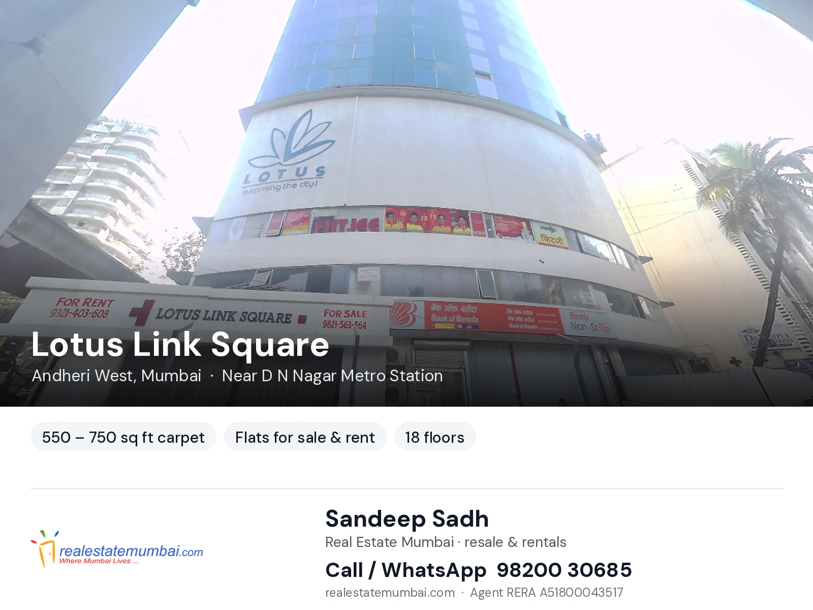 Lotus Link Square, Andheri West, Mumbai — flats for sale & rent | Real Estate Mumbai, Sandeep Sadh 98200 30685