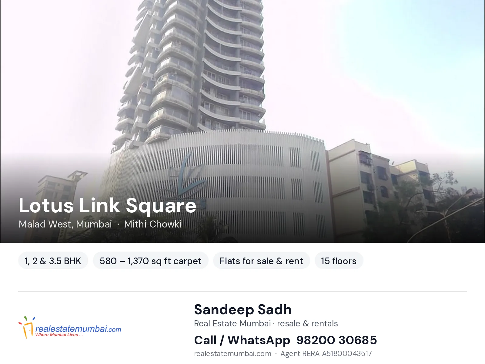 Lotus Link Square, Malad West, Mumbai — 1, 2 & 3.5 BHK flats for sale & rent | Real Estate Mumbai, Sandeep Sadh 98200 30685