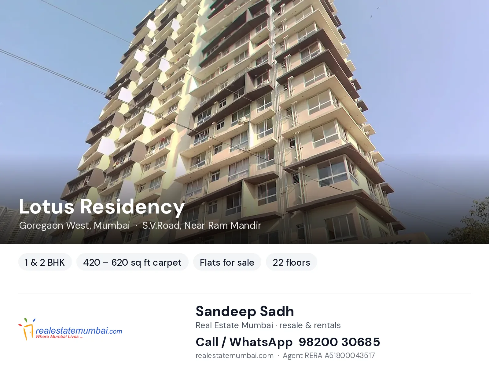 Lotus Residency, Goregaon West, Mumbai — 1 & 2 BHK flats for sale | Real Estate Mumbai, Sandeep Sadh 98200 30685