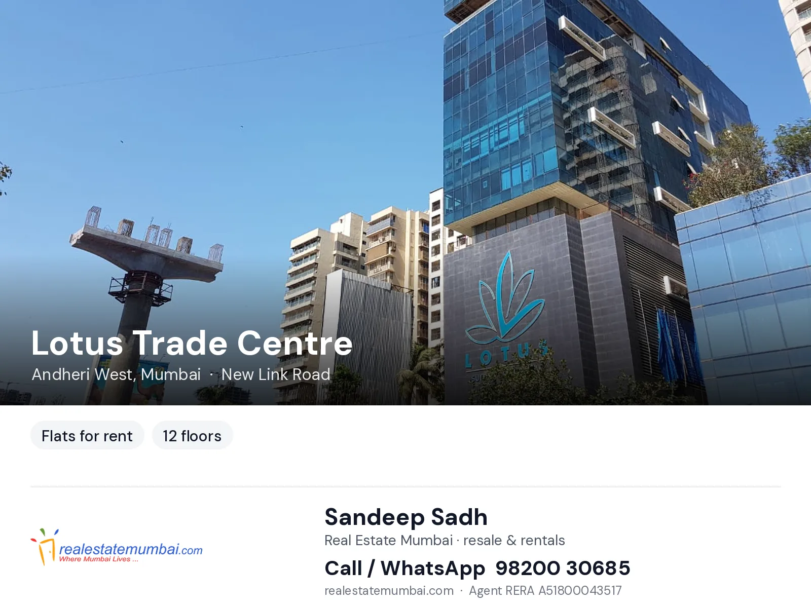 Lotus Trade Centre, Andheri West, Mumbai — flats for rent | Real Estate Mumbai, Sandeep Sadh 98200 30685