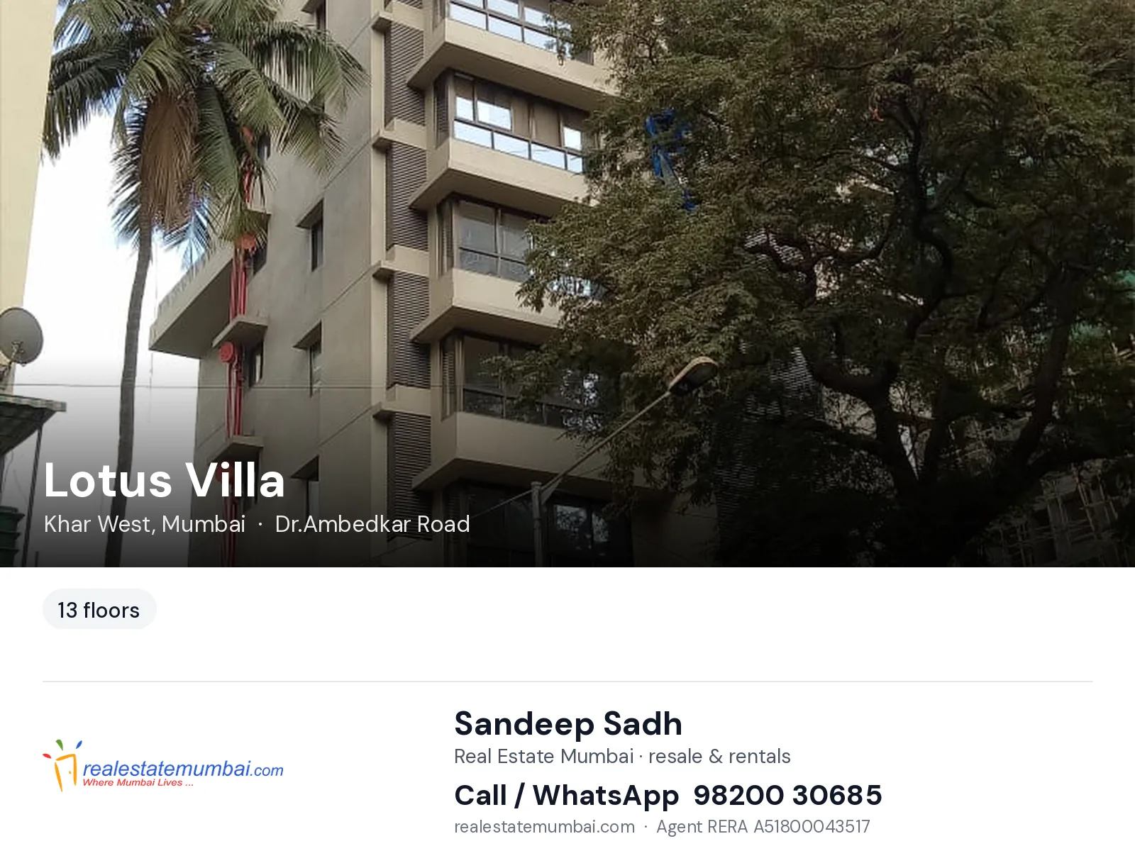 Lotus Villa, Khar West, Mumbai — flats | Real Estate Mumbai, Sandeep Sadh 98200 30685