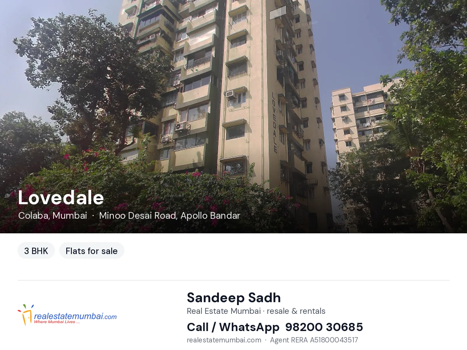 Lovedale, Colaba, Mumbai — 3 BHK flats for sale | Real Estate Mumbai, Sandeep Sadh 98200 30685