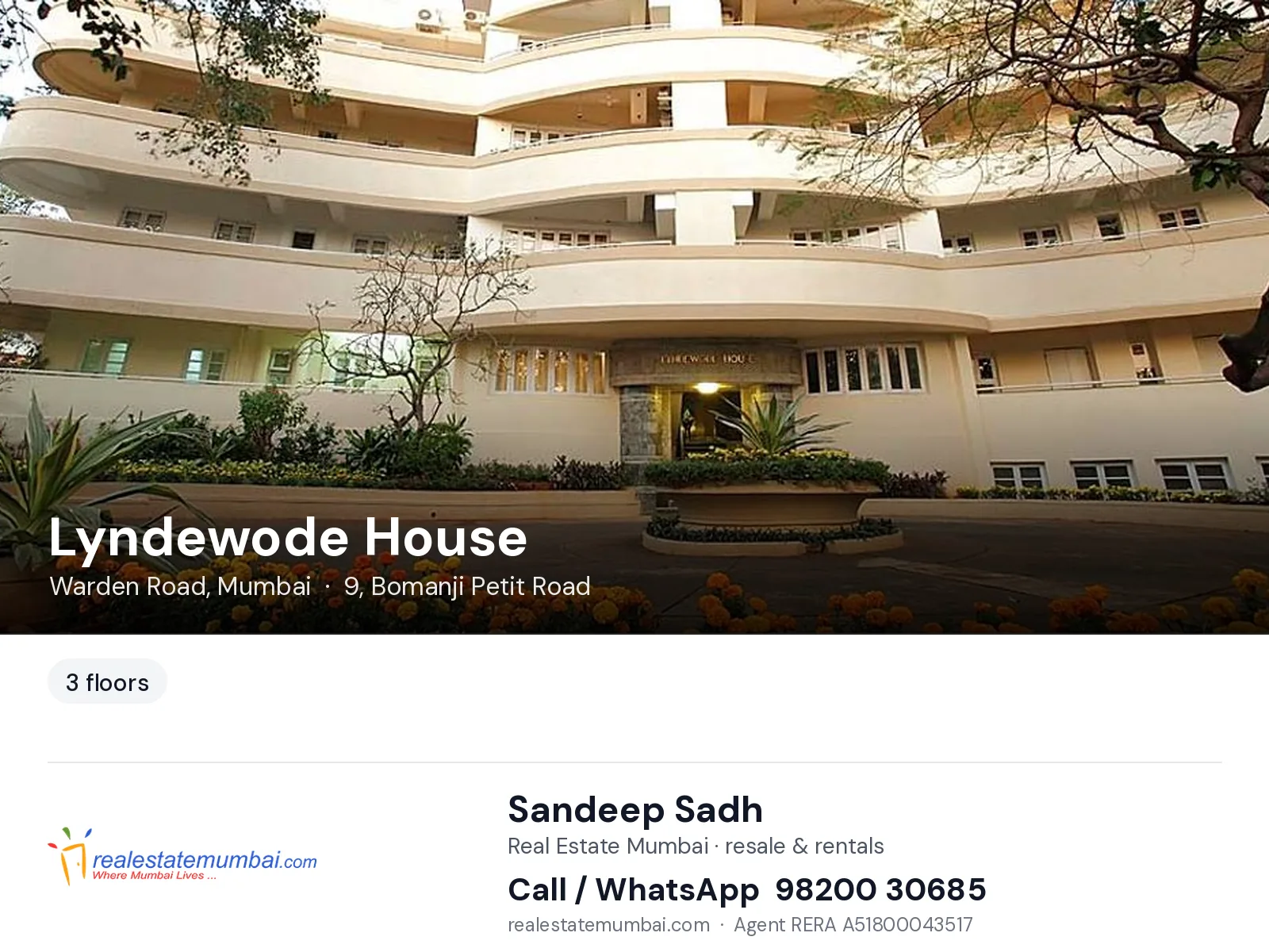 Lyndewode House, Warden Road, Mumbai — flats | Real Estate Mumbai, Sandeep Sadh 98200 30685