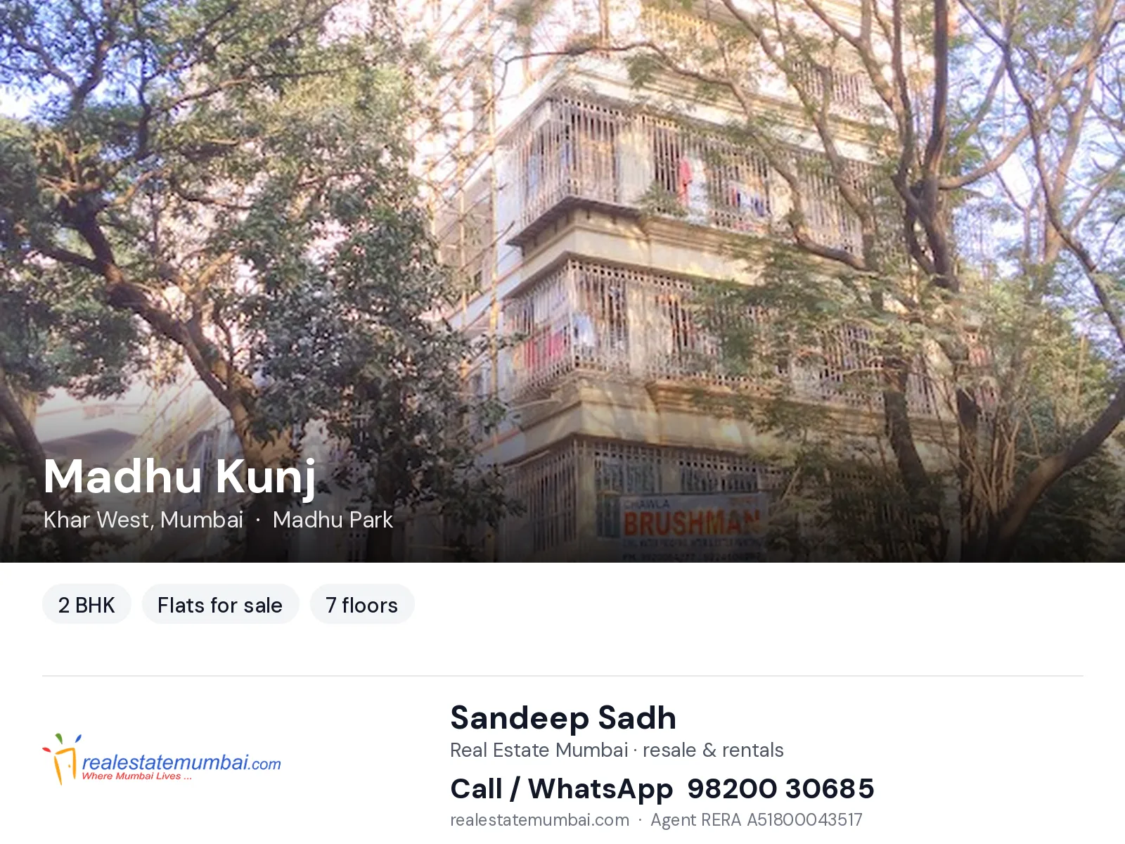 Madhu Kunj, Khar West, Mumbai — 2 BHK flats for sale | Real Estate Mumbai, Sandeep Sadh 98200 30685