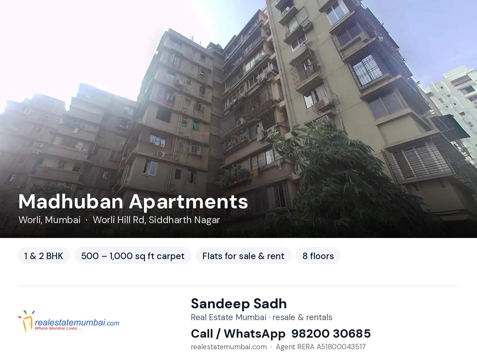Madhuban Apartments, Worli, Mumbai — 1 & 2 BHK flats for sale & rent | Real Estate Mumbai, Sandeep Sadh 98200 30685