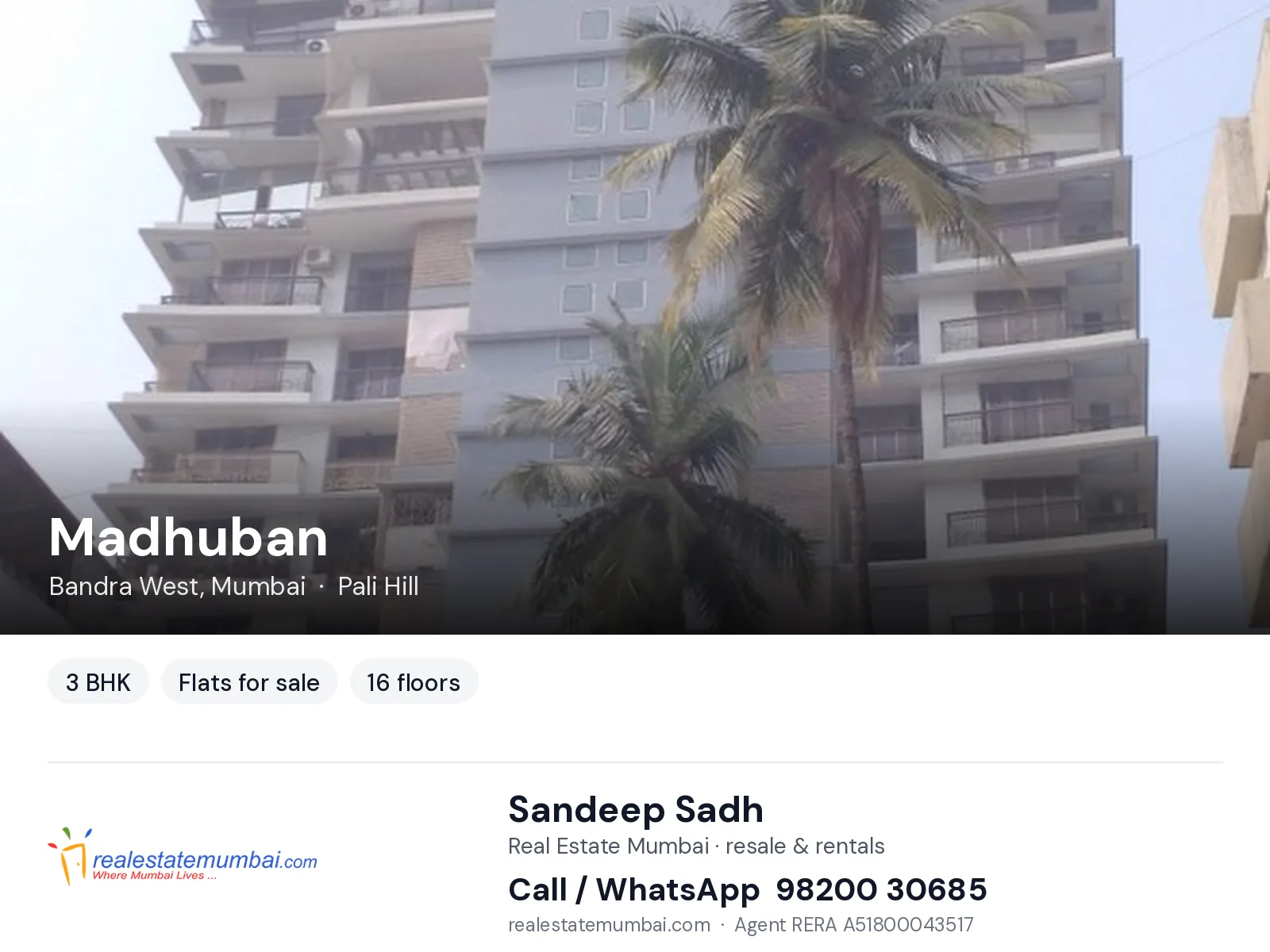 Madhuban, Bandra West, Mumbai — 3 BHK flats for sale | Real Estate Mumbai, Sandeep Sadh 98200 30685