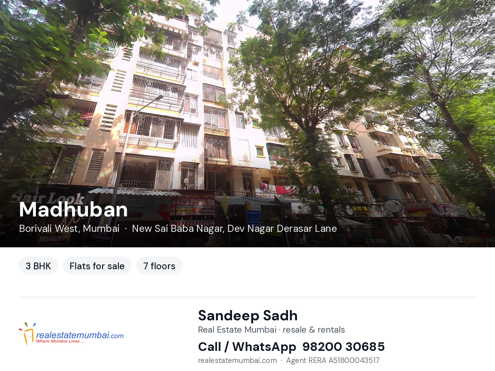 Madhuban, Borivali West, Mumbai — 3 BHK flats for sale | Real Estate Mumbai, Sandeep Sadh 98200 30685