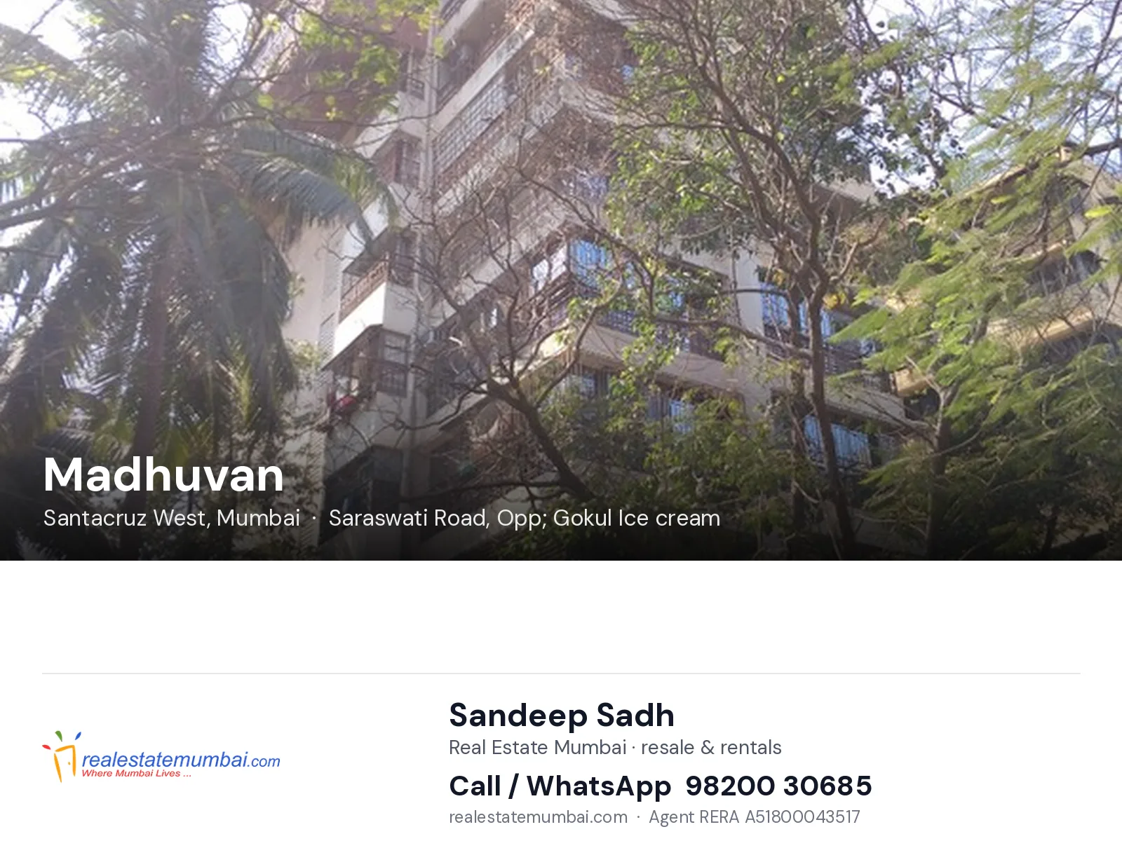 Madhuvan, Santacruz West, Mumbai — flats | Real Estate Mumbai, Sandeep Sadh 98200 30685