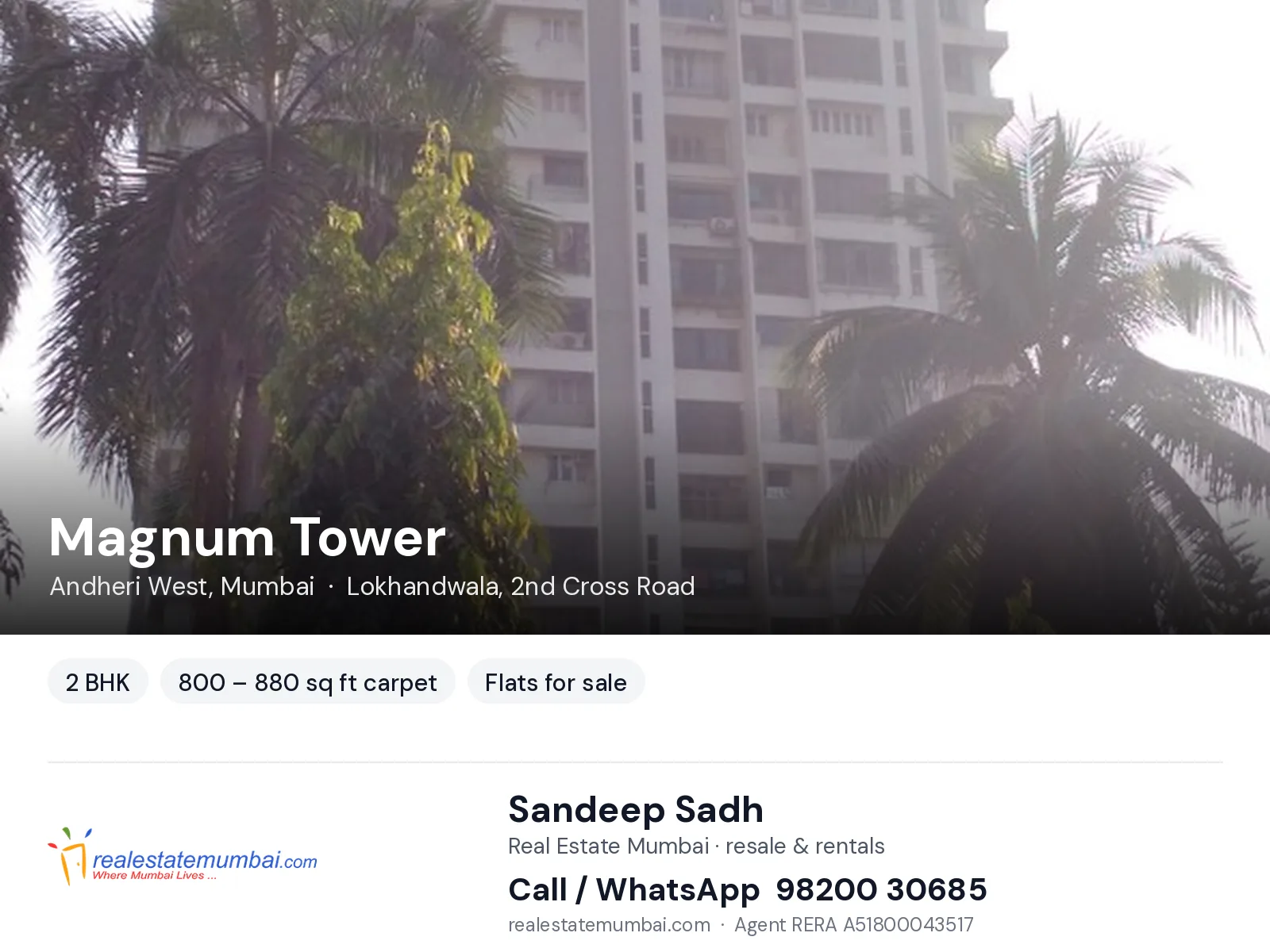 Magnum Tower, Andheri West, Mumbai — 2 BHK flats for sale | Real Estate Mumbai, Sandeep Sadh 98200 30685