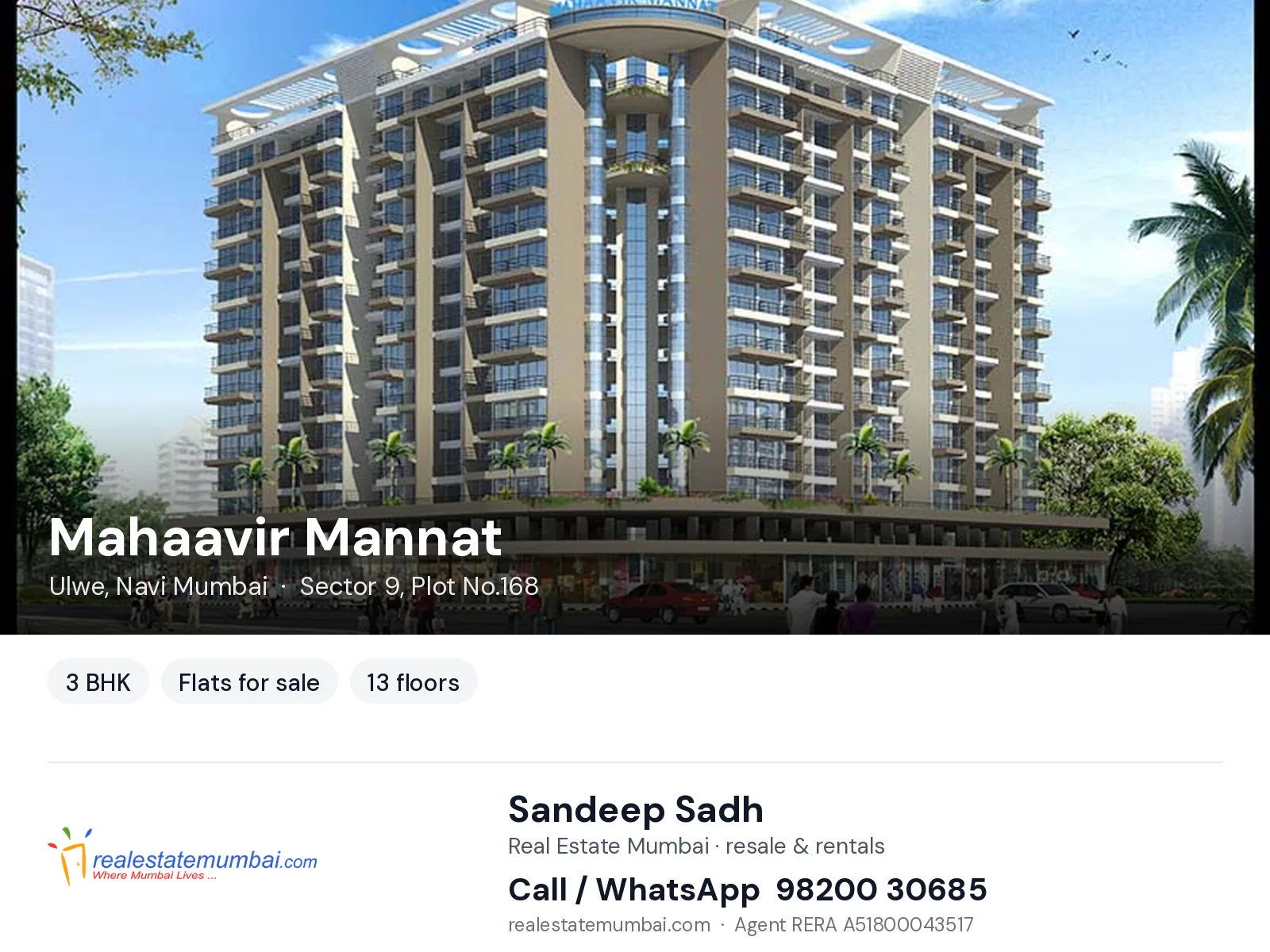 Mahaavir Mannat, Ulwe, Navi Mumbai — 3 BHK flats for sale | Real Estate Mumbai, Sandeep Sadh 98200 30685