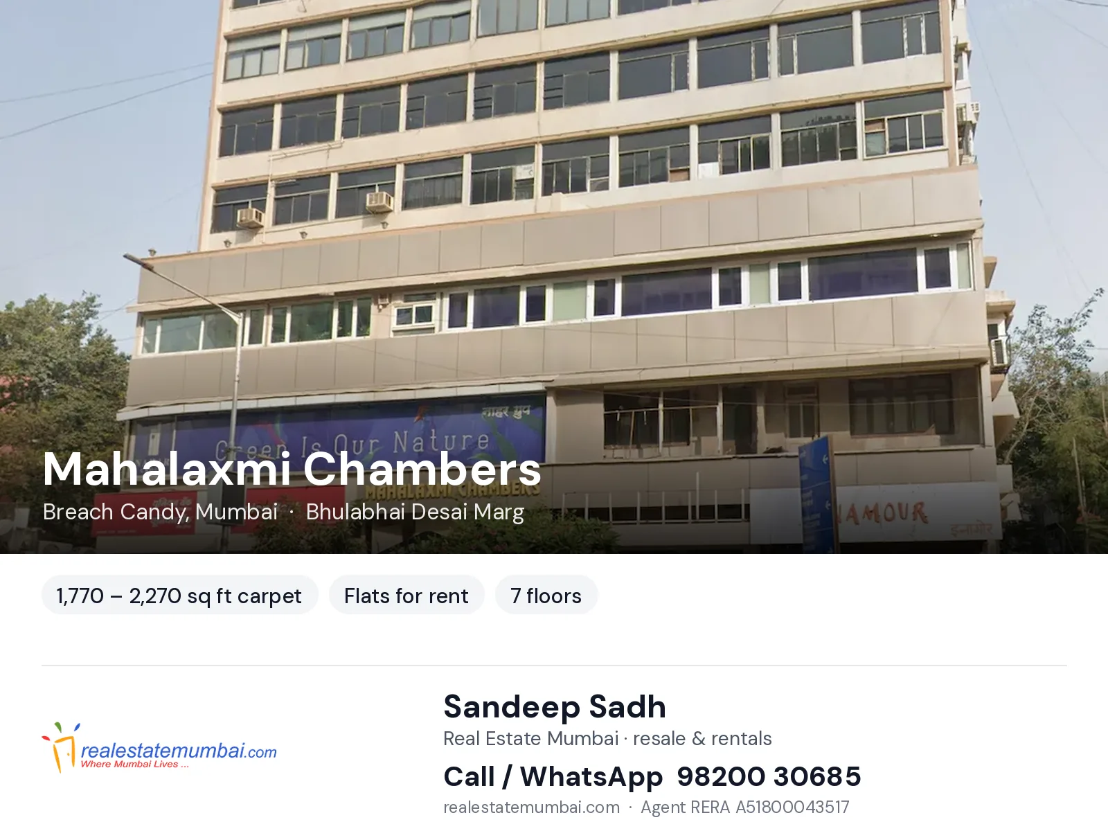Mahalaxmi Chambers, Breach Candy, Mumbai — flats for rent | Real Estate Mumbai, Sandeep Sadh 98200 30685