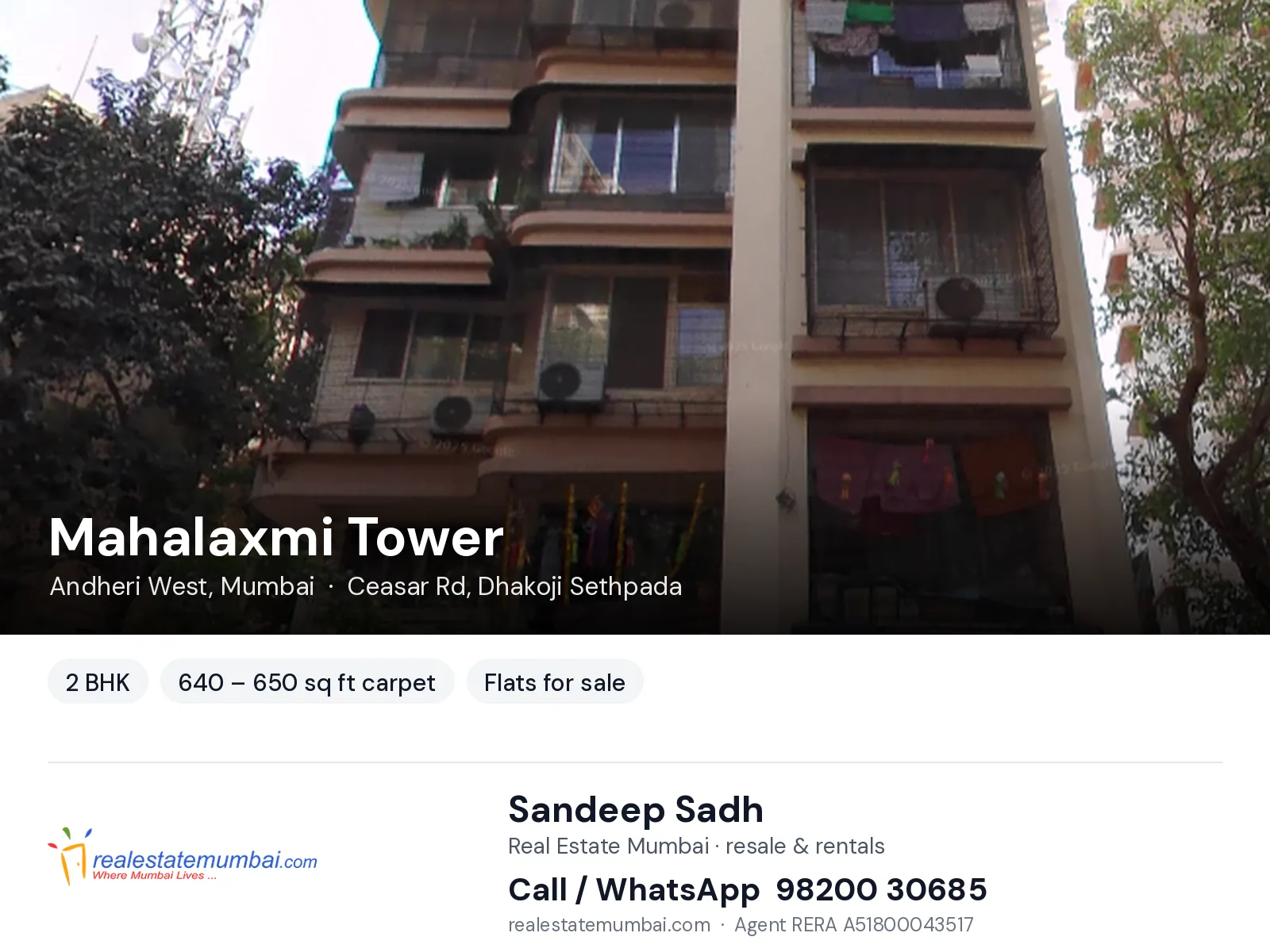 Mahalaxmi Tower, Andheri West, Mumbai — 2 BHK flats for sale | Real Estate Mumbai, Sandeep Sadh 98200 30685