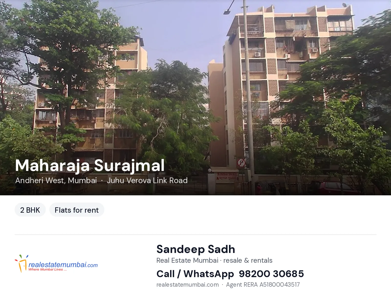 Maharaja Surajmal, Andheri West, Mumbai — 2 BHK flats for rent | Real Estate Mumbai, Sandeep Sadh 98200 30685