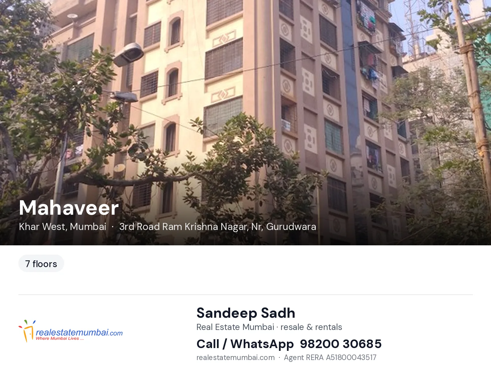 Mahaveer, Khar West, Mumbai — flats | Real Estate Mumbai, Sandeep Sadh 98200 30685