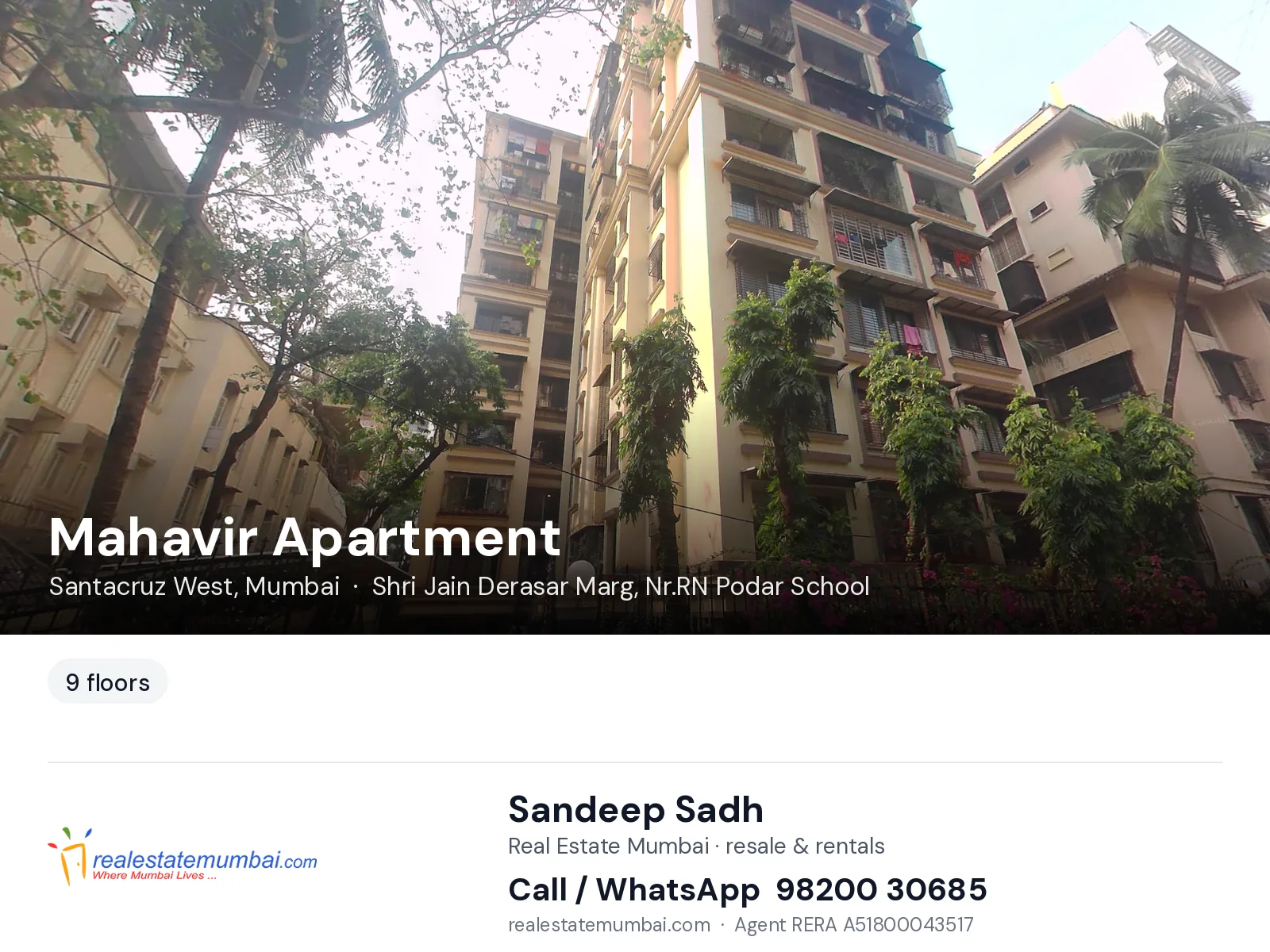 Mahavir Apartment, Santacruz West, Mumbai — flats | Real Estate Mumbai, Sandeep Sadh 98200 30685