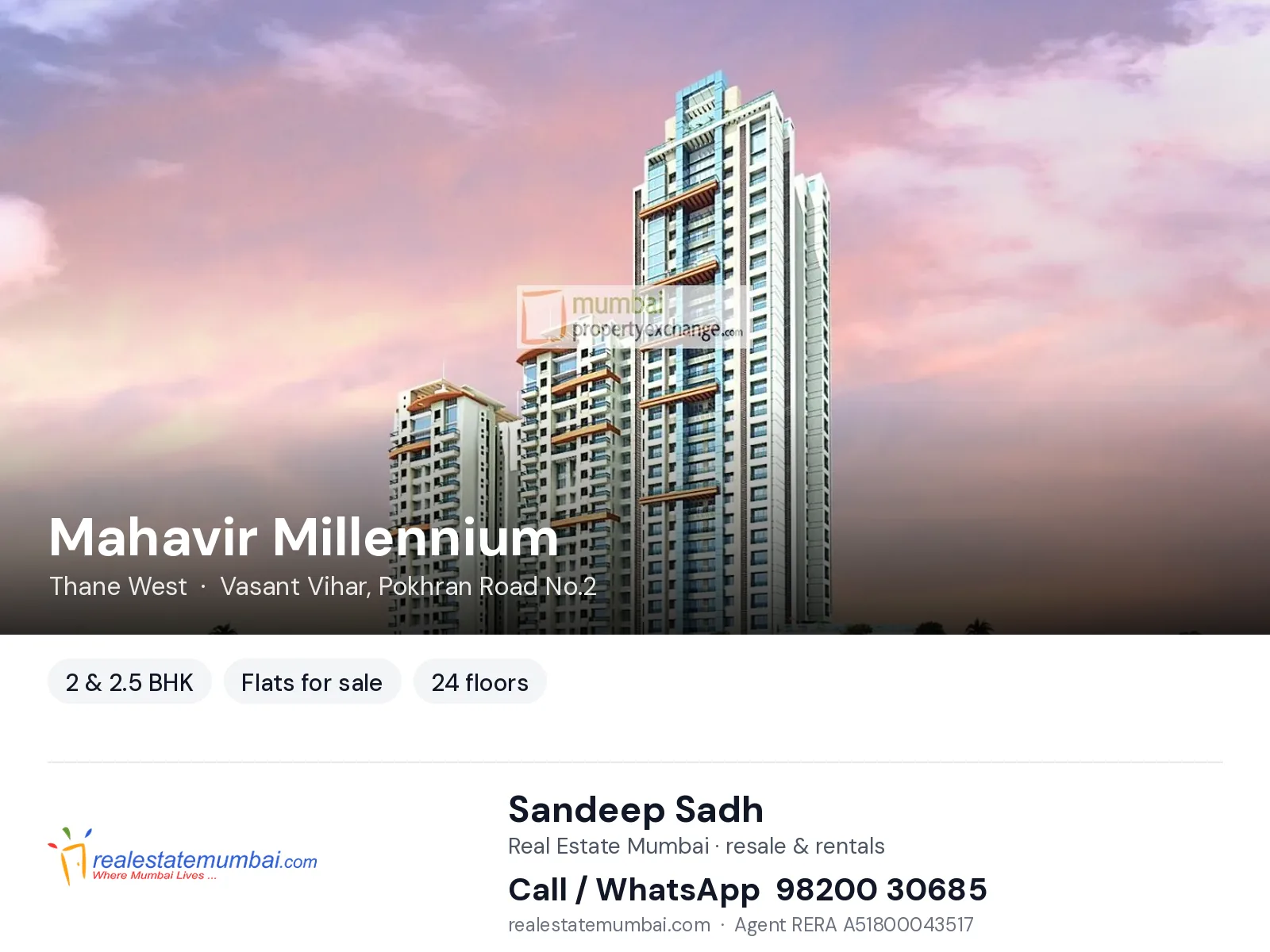 Mahavir Millennium, Thane West — 2 & 2.5 BHK flats for sale | Real Estate Mumbai, Sandeep Sadh 98200 30685