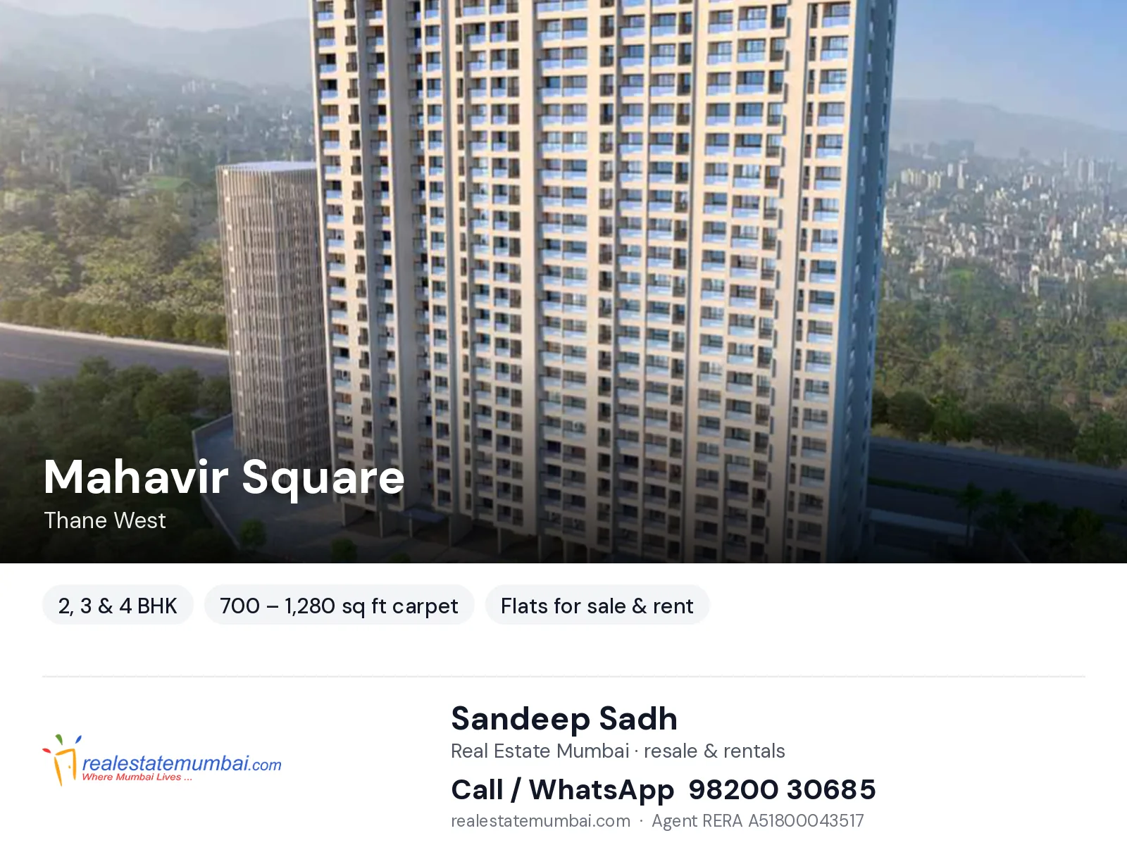 Mahavir Square, Thane West — 2, 3 & 4 BHK flats for sale & rent | Real Estate Mumbai, Sandeep Sadh 98200 30685