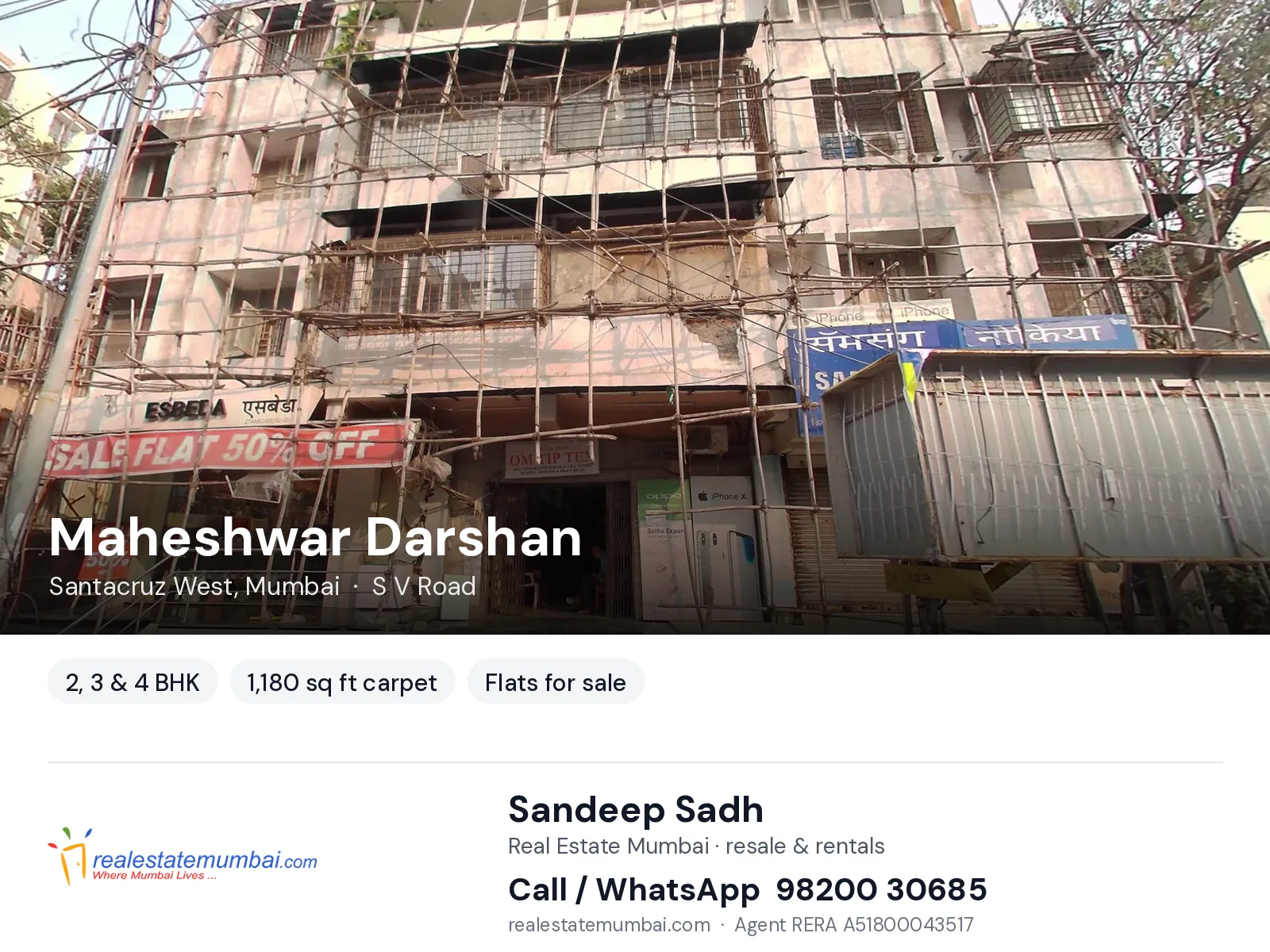 Maheshwar Darshan, Santacruz West, Mumbai — 2, 3 & 4 BHK flats for sale | Real Estate Mumbai, Sandeep Sadh 98200 30685
