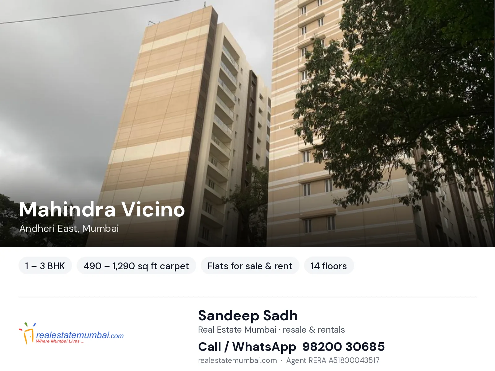 Mahindra Vicino, Andheri East, Mumbai — 1 – 3 BHK flats for sale & rent | Real Estate Mumbai, Sandeep Sadh 98200 30685